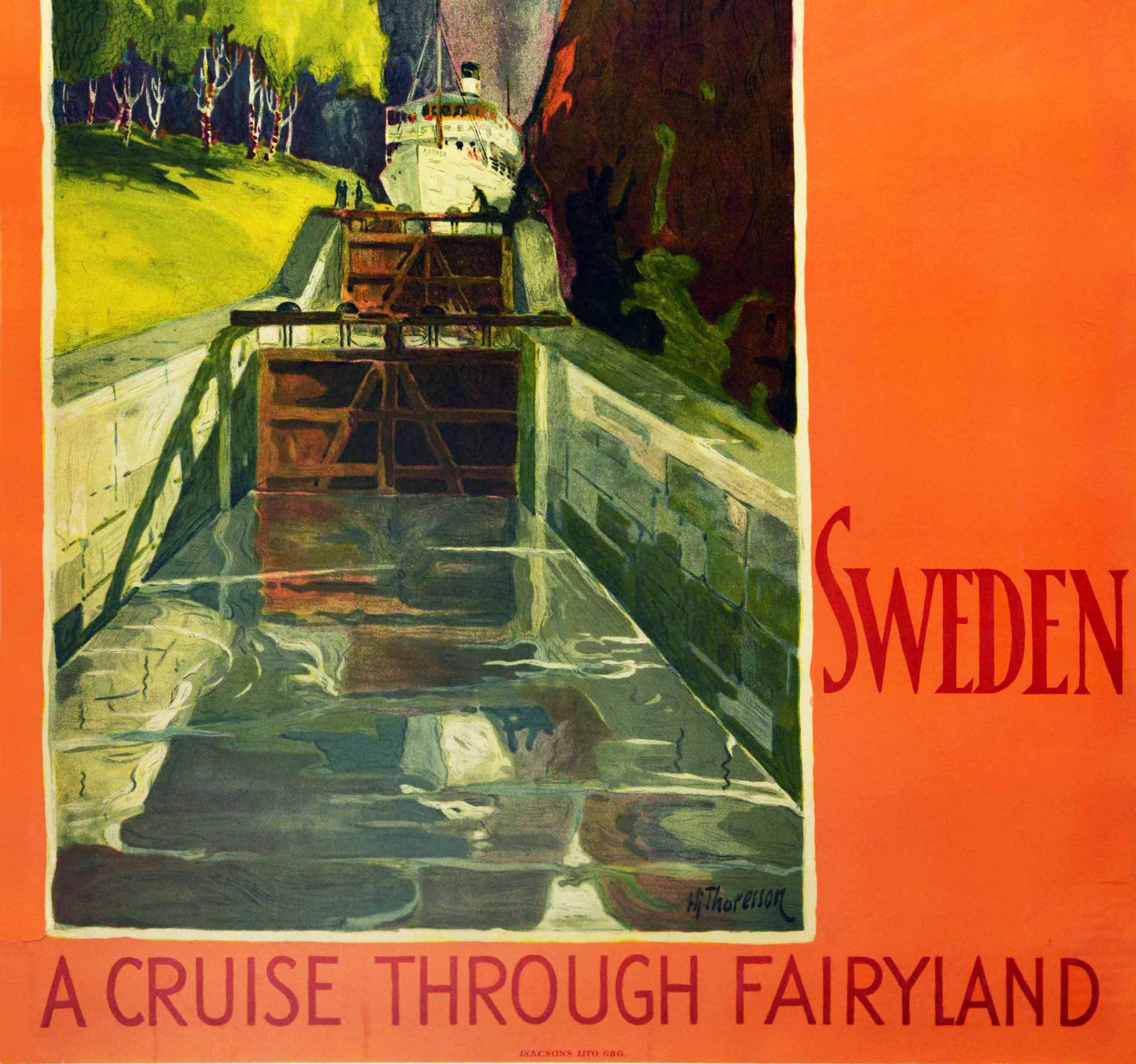 Original-Vintage-Poster, Gota Canal Cruise Through Fairyland, Schweden, Segelkunst (Orange), Print, von Hj. Thoresson