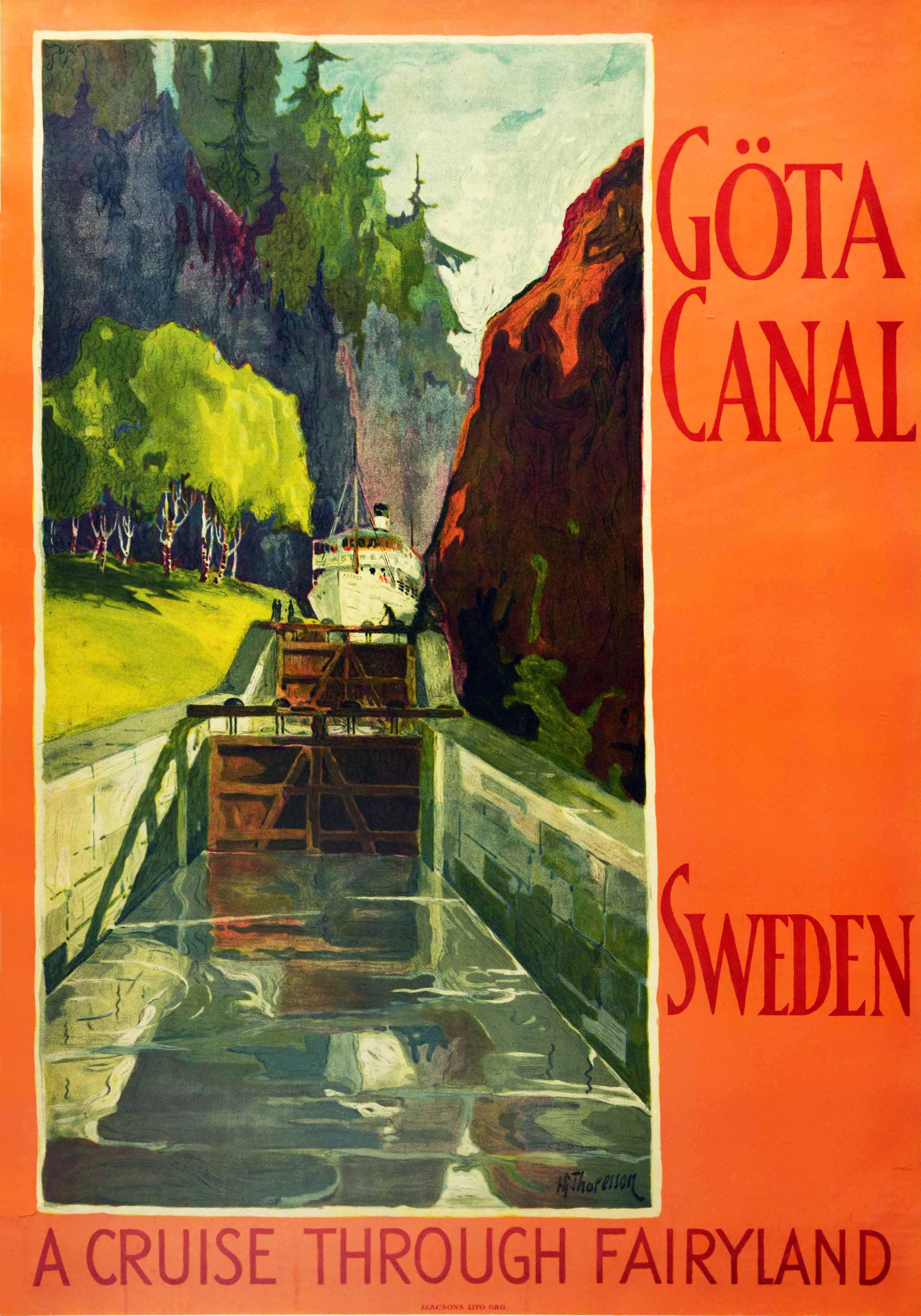Hj. Thoresson Print – Original-Vintage-Poster, Gota Canal Cruise Through Fairyland, Schweden, Segelkunst
