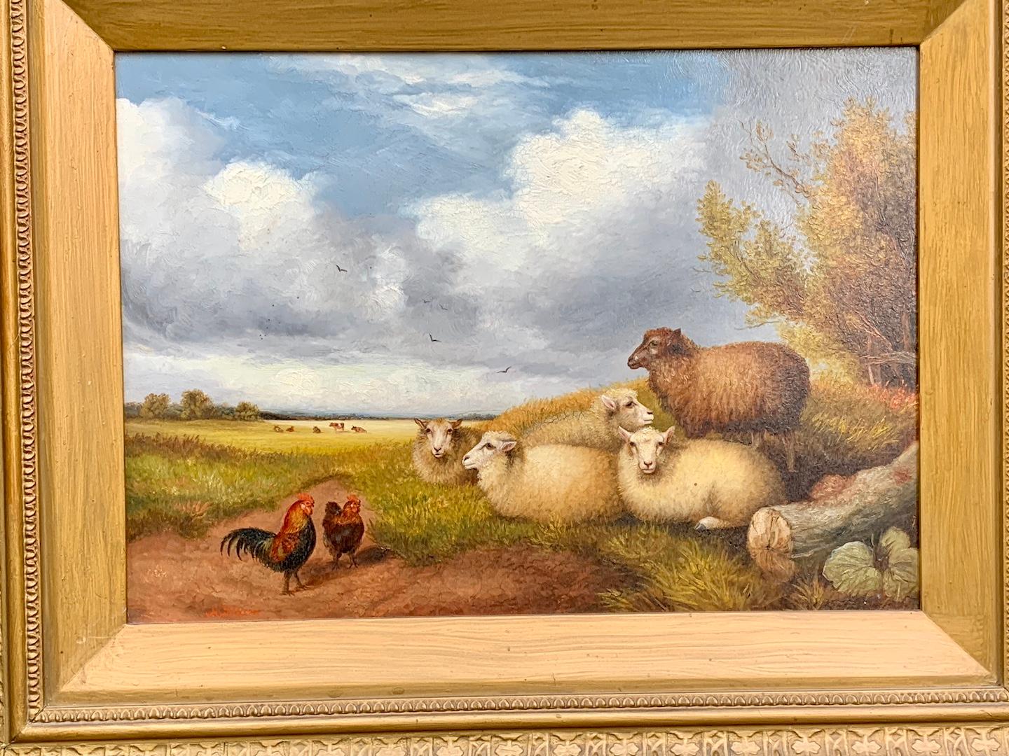 19th century English portrait of sheep in a landscape - Painting by H.Jackson