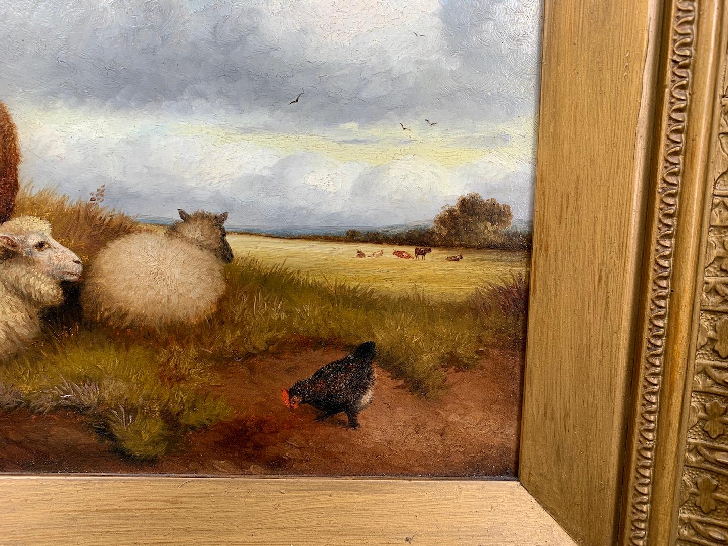 19th century English portrait of sheep in an extensive landscape - Painting by H.Jackson