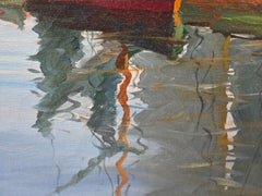 Boats in Harbor: 20th Century American Impressionist Oil Painting