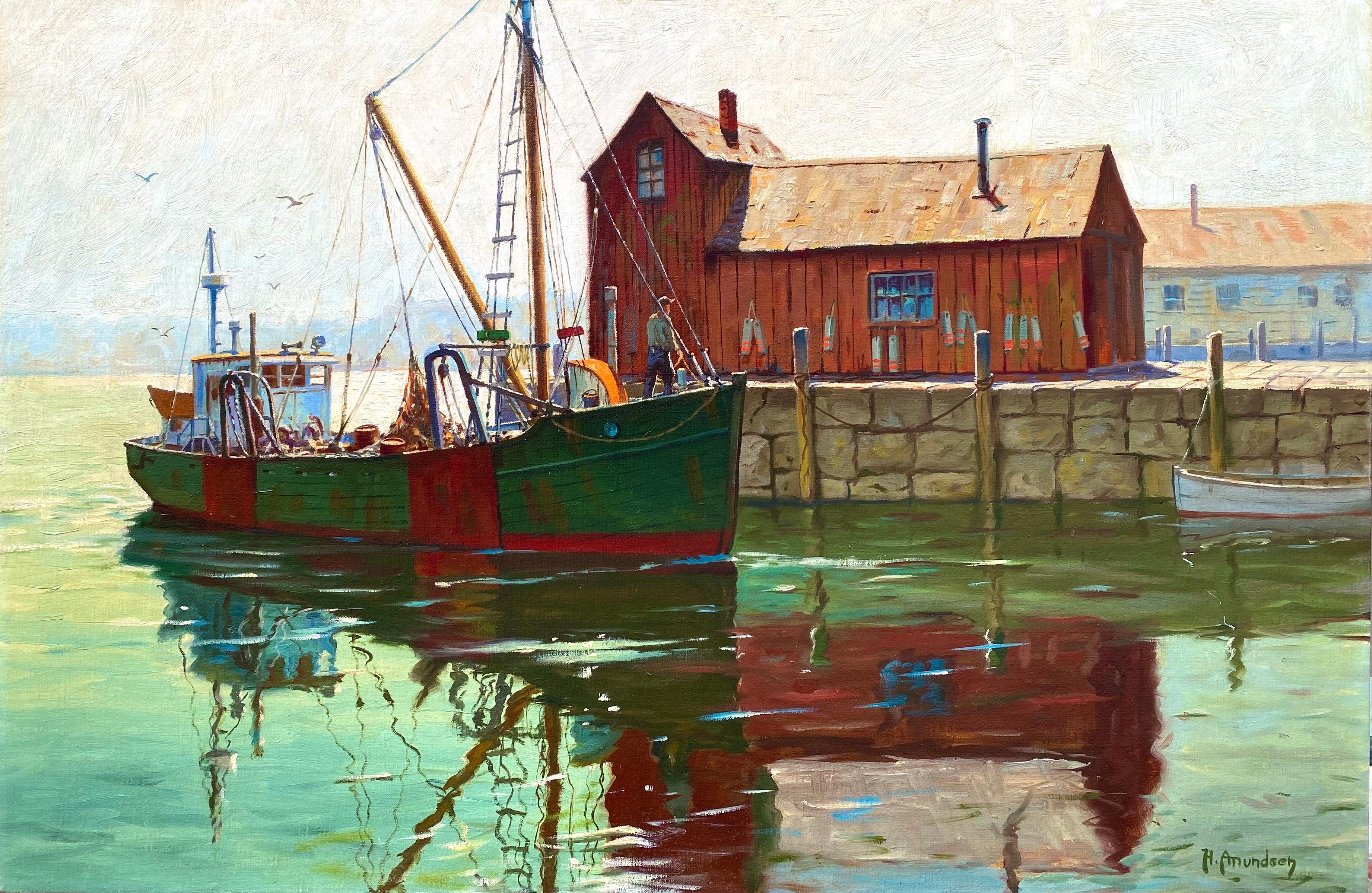 “Harbor Reflections” - Painting by Hjalmar Amundsen