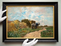 Harvest Time by Hjalmar Sandberg, Swedish Artist, Oil on Canvas, Signed, 1876