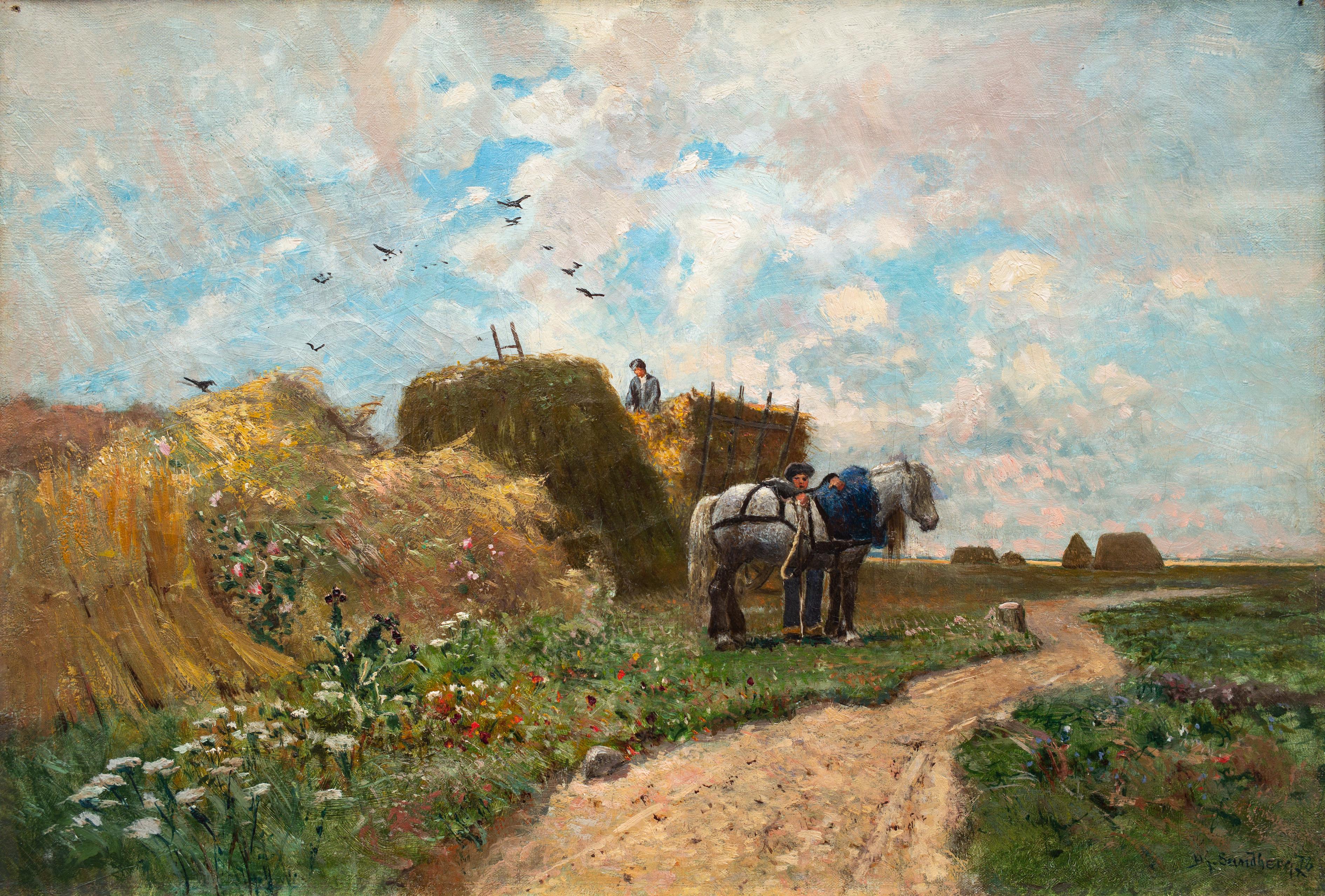 Tiempo de cosecha de Hjalmar Sandberg, artista sueco, óleo sobre lienzo, firmado, 1876 en venta 3