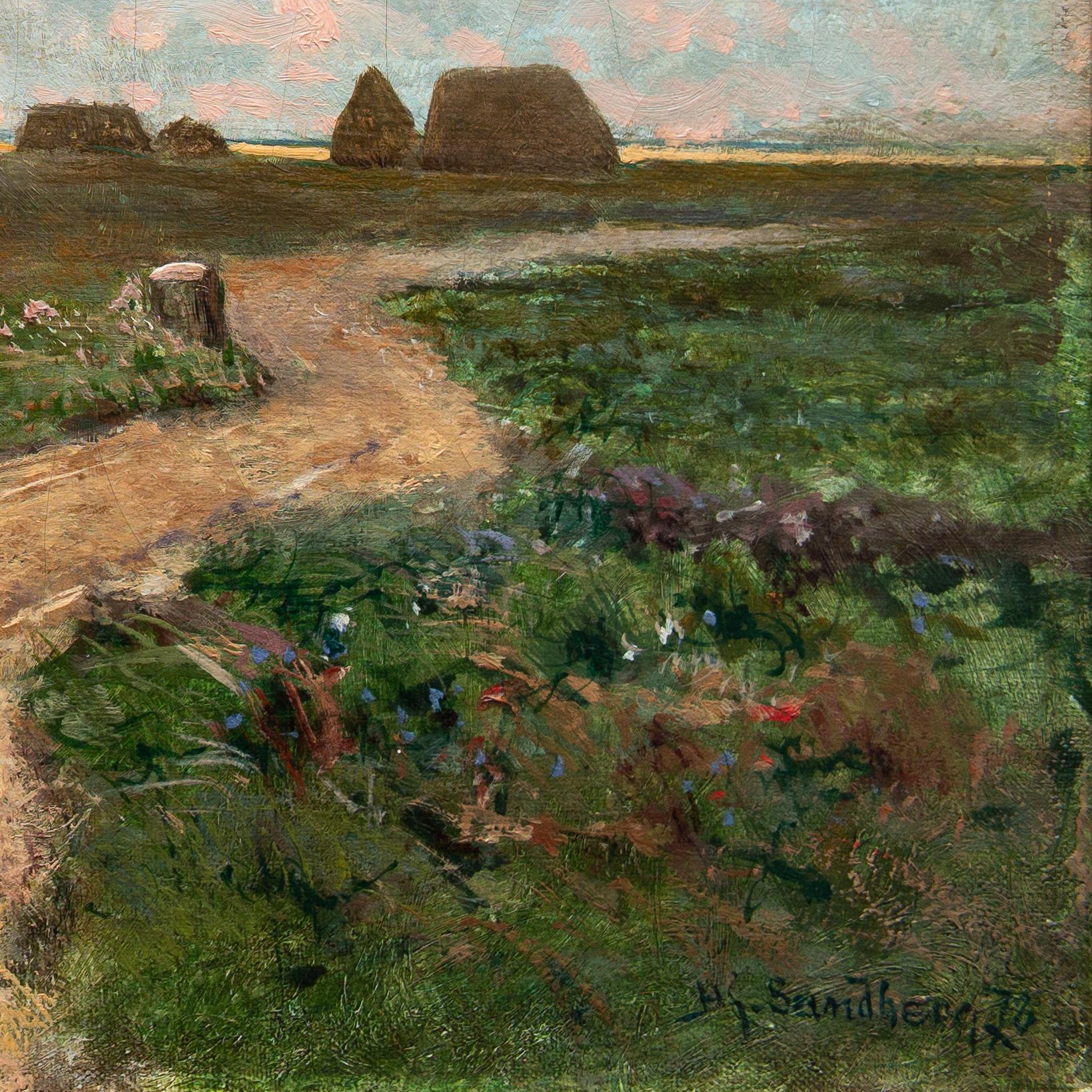 Tiempo de cosecha de Hjalmar Sandberg, artista sueco, óleo sobre lienzo, firmado, 1876 en venta 9