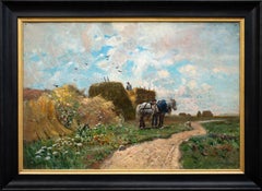 Harvest Time by Hjalmar Sandberg, Swedish Artist, Oil on Canvas, Signed, 1876