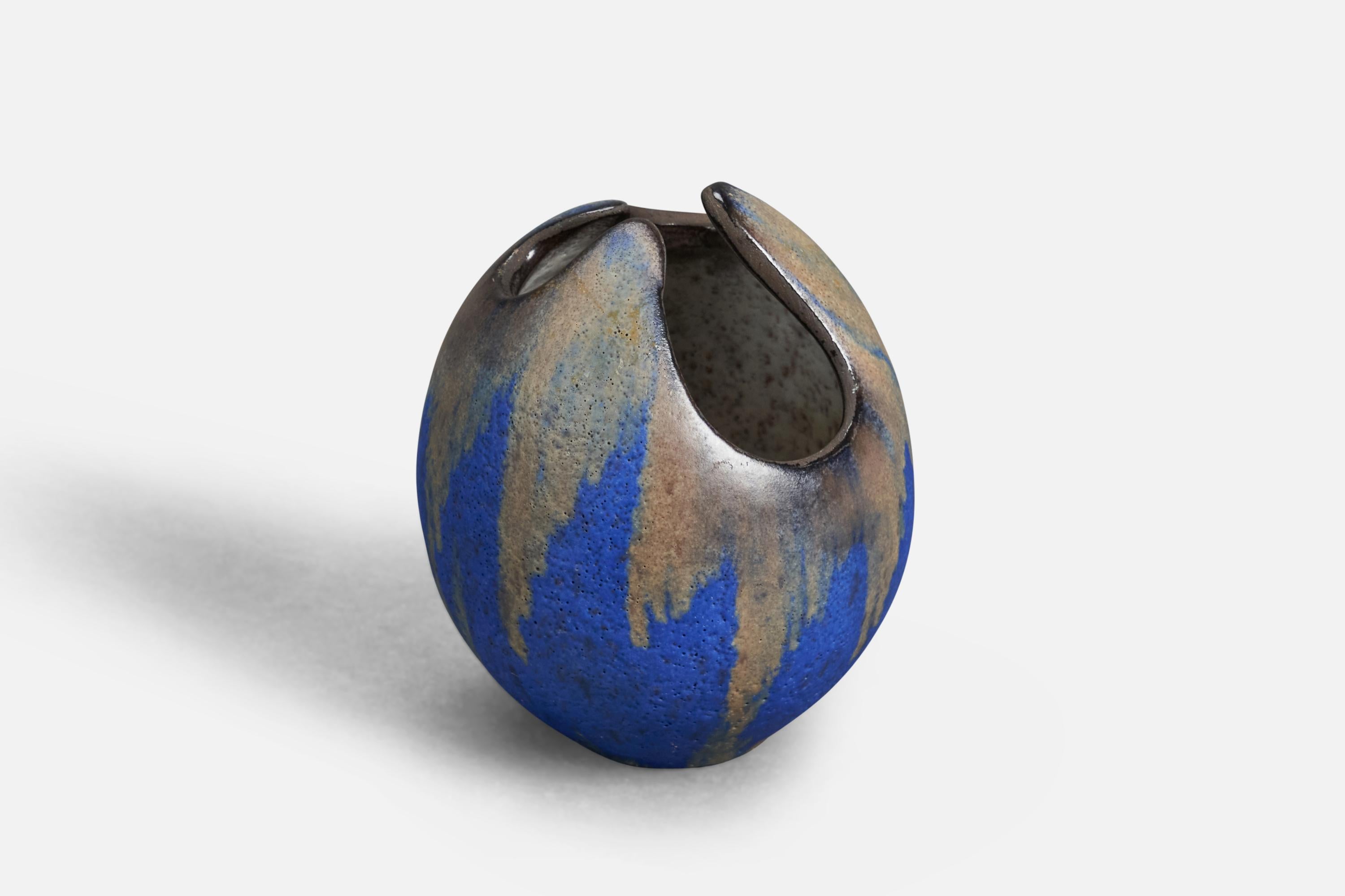 A blue-glazed earthenware vase designed by Hjordis Oldfors and produced by Upsala Ekeby, Sweden, 1960s.