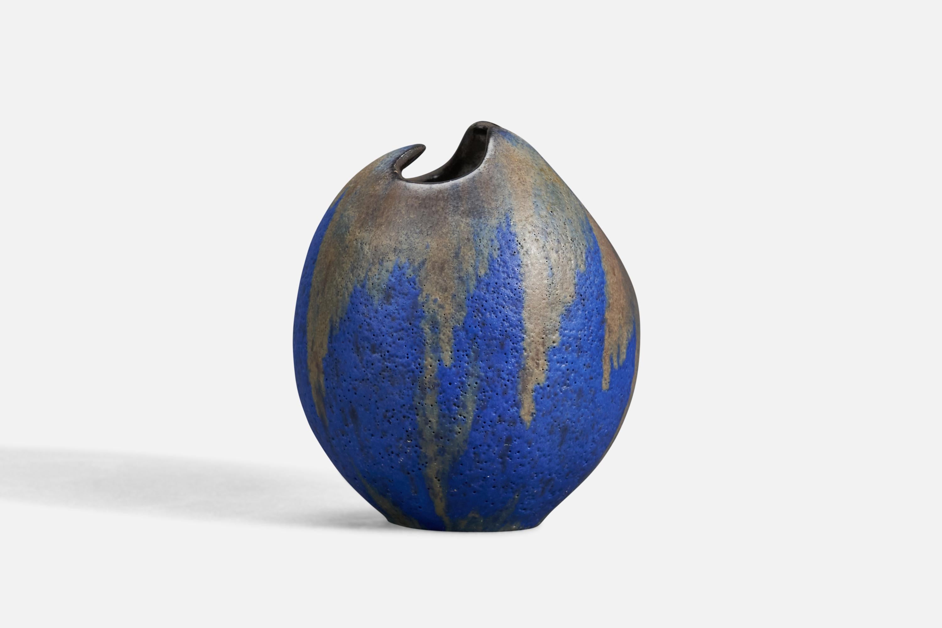 Scandinave moderne Hjördis Oldfors, Vase, faïence émaillée bleue, Suède, années 1960 en vente