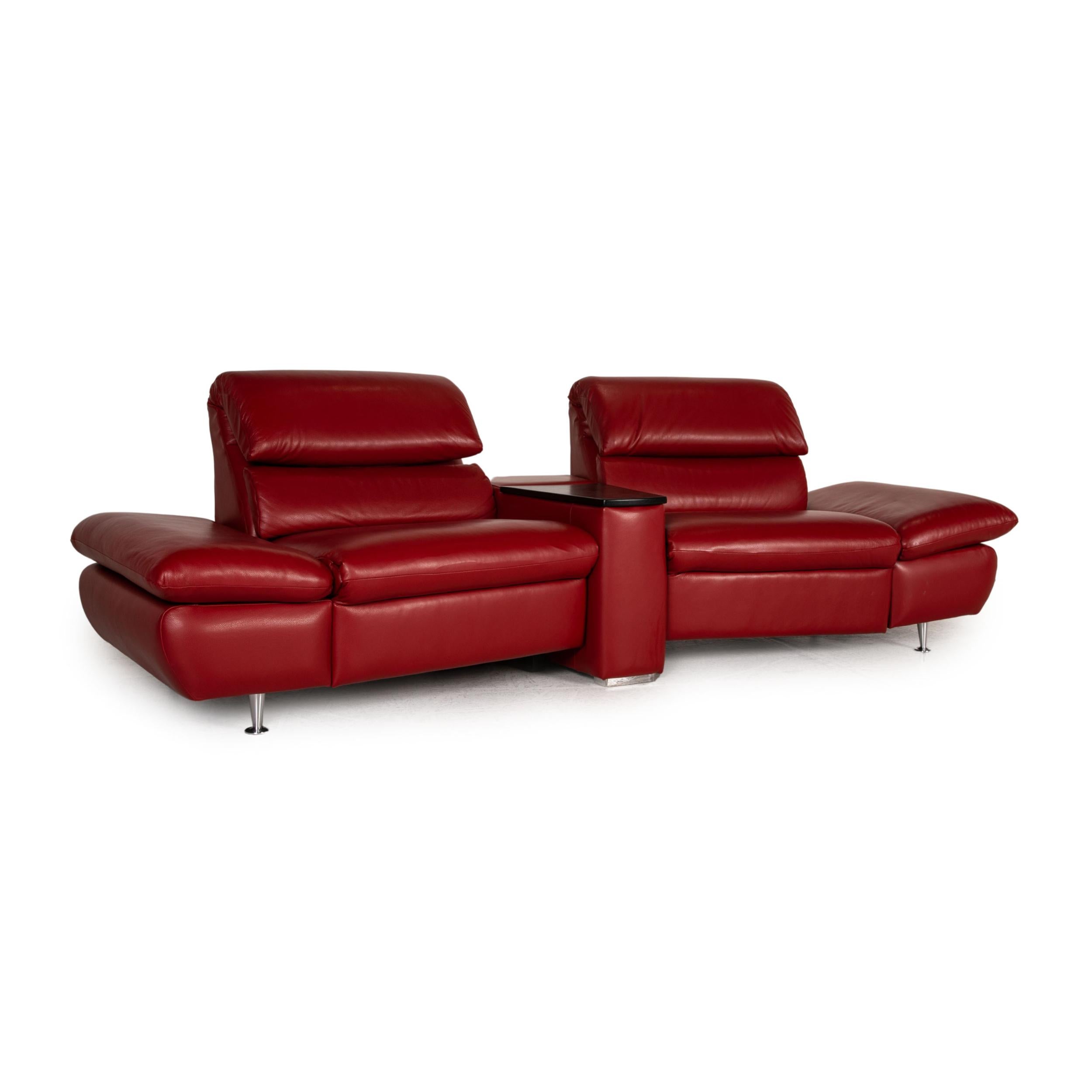 Contemporary Hjort Knudsen Danish Design Barbardos Leather Sofa Red Two-Seater Couch For Sale