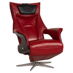 Fauteuil en cuir rouge Hjort Knudsen, design danois de Milan, fonction de détente et d'utilisation