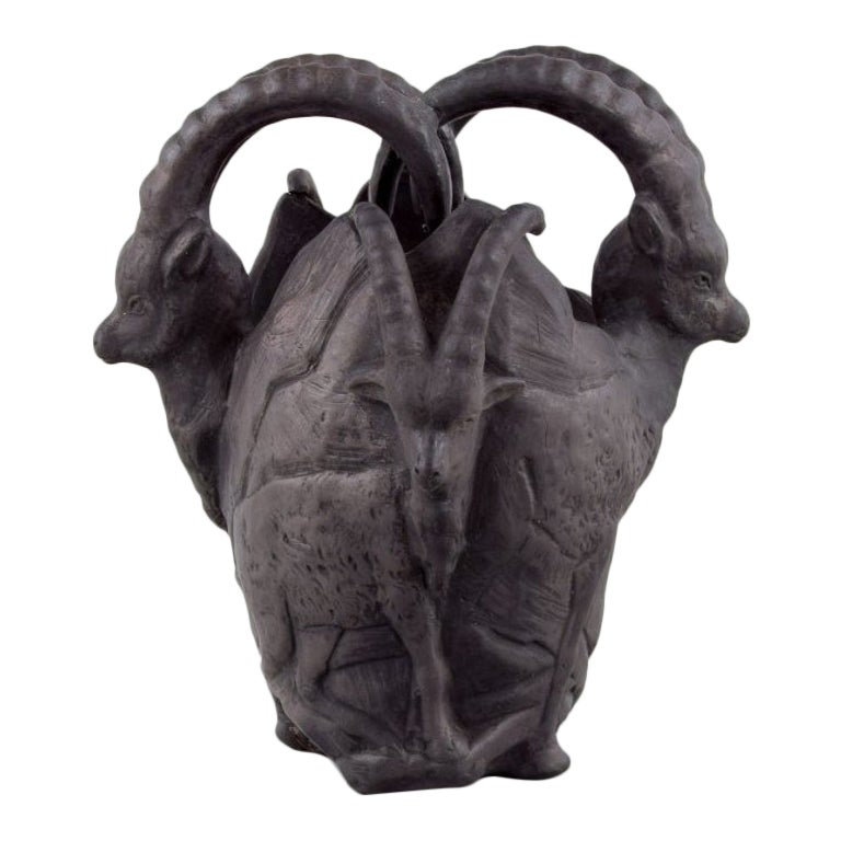 Hjorth, Bornholm. Beautiful vase in black terracotta with an ibex motif.