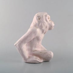 Hjorth ‘Bornholm, Denmark’ Glazed Stoneware Figure, Sitting Monkey