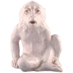 Hjorth ‘Bornholm, Denmark’ Glazed Stoneware Figure, Sitting Monkey
