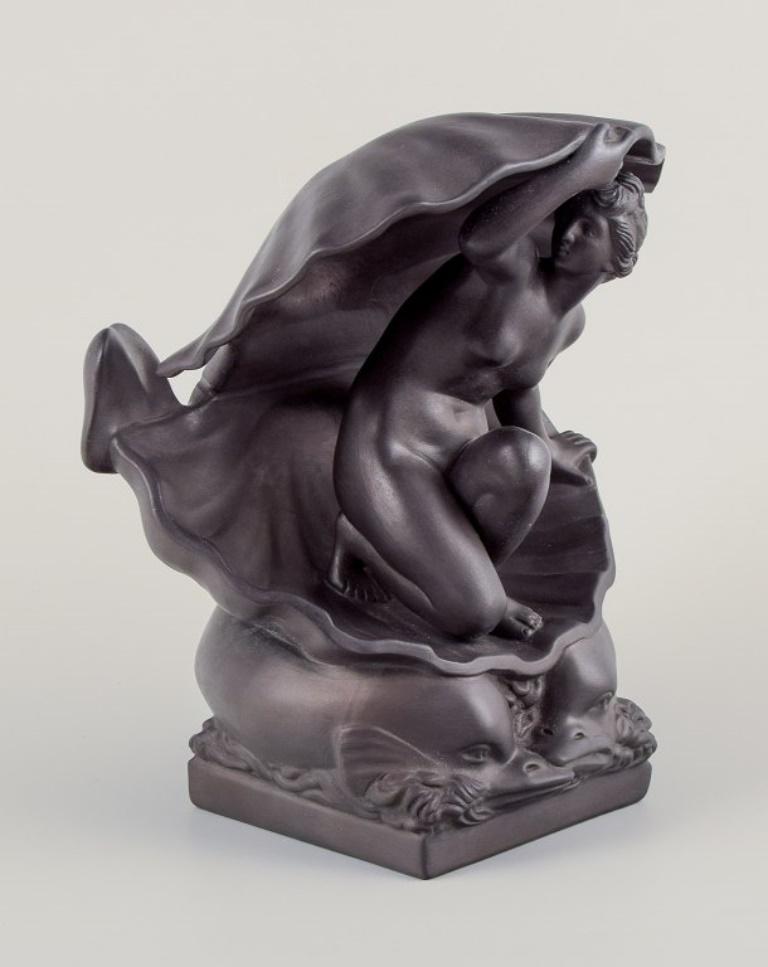 Danish Hjorth, Bornholm. Rare sculpture in black terracotta. The birth of Aphrodite. For Sale
