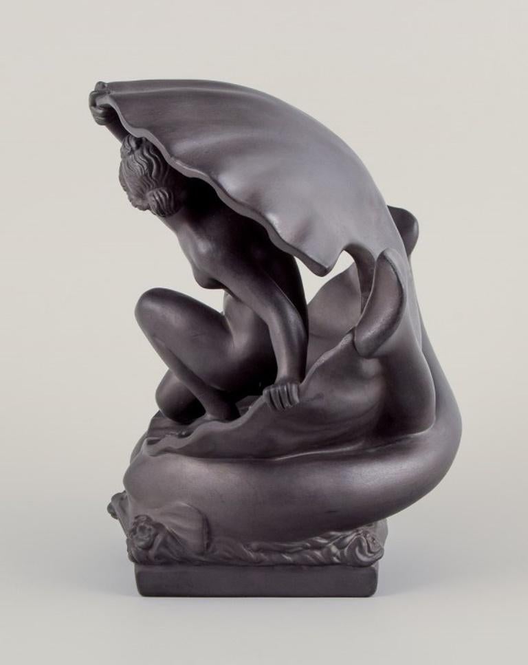 Terracotta Hjorth, Bornholm. Rare sculpture in black terracotta. The birth of Aphrodite. For Sale