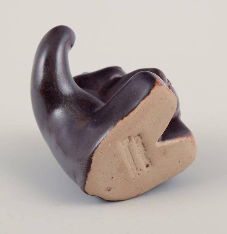 Stoneware Hjorth, Bornholm. Three bear musicians in stoneware. Brown glaze. For Sale