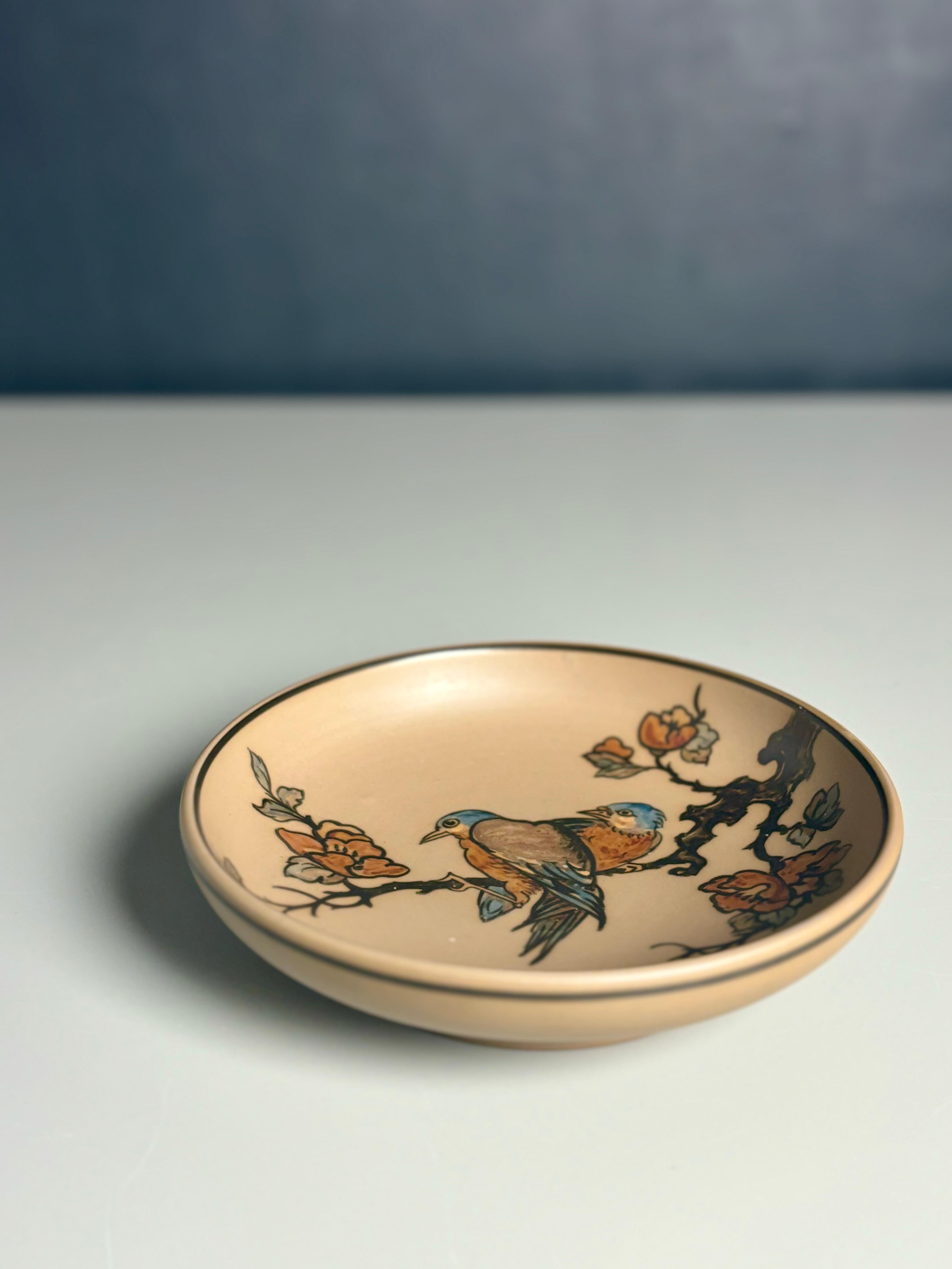 Dänische handbemalte Jugendstil-Ablageschale von Hjorth, 1940er Jahre (Handgefertigt) im Angebot