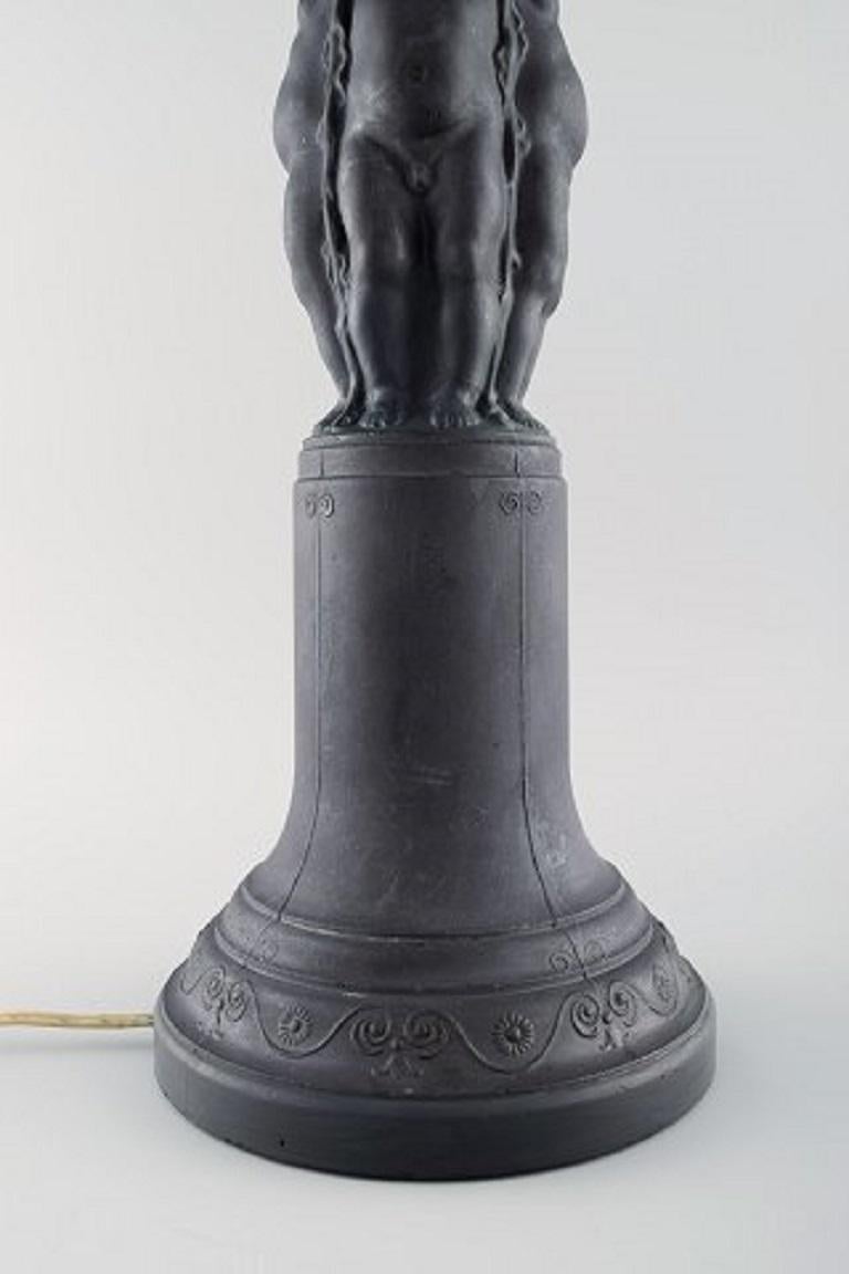 Hjorth, Denmark, Large Lamp Made of Black Terracotta Decorated with Putti In Good Condition For Sale In Copenhagen, DK