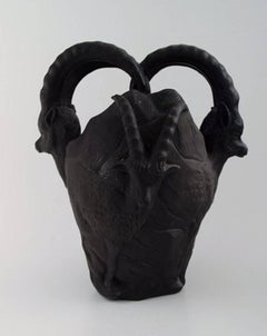 Hjorth, Denmark, Art Nouveau Vase in Terracotta, Capricorns, circa 1900