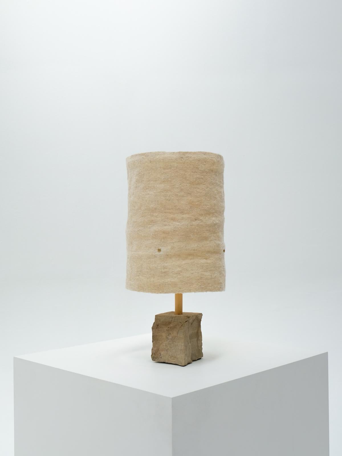Moroccan Hjra Table Lamp, Handspun and Handwoven wool lampshade, Made of Rock and Reed For Sale