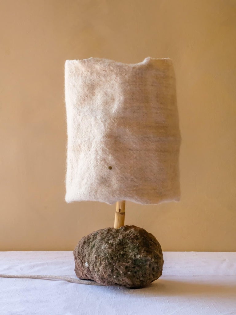 Hand-Crafted Hjra Table Lamp, Handspun and Handwoven lampshade, Made of Local Rock and Reed For Sale