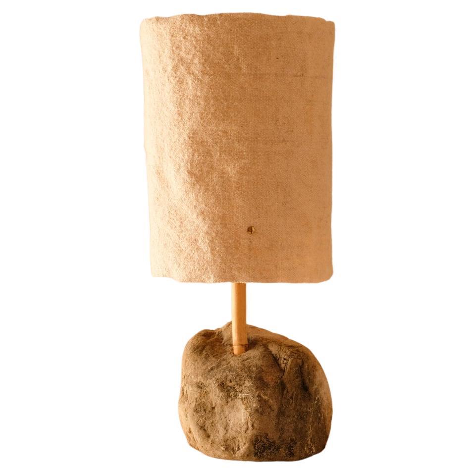 Hjra Table Lamp, Handspun and Handwoven wool lampshade, Made of Rock and Reed For Sale 2