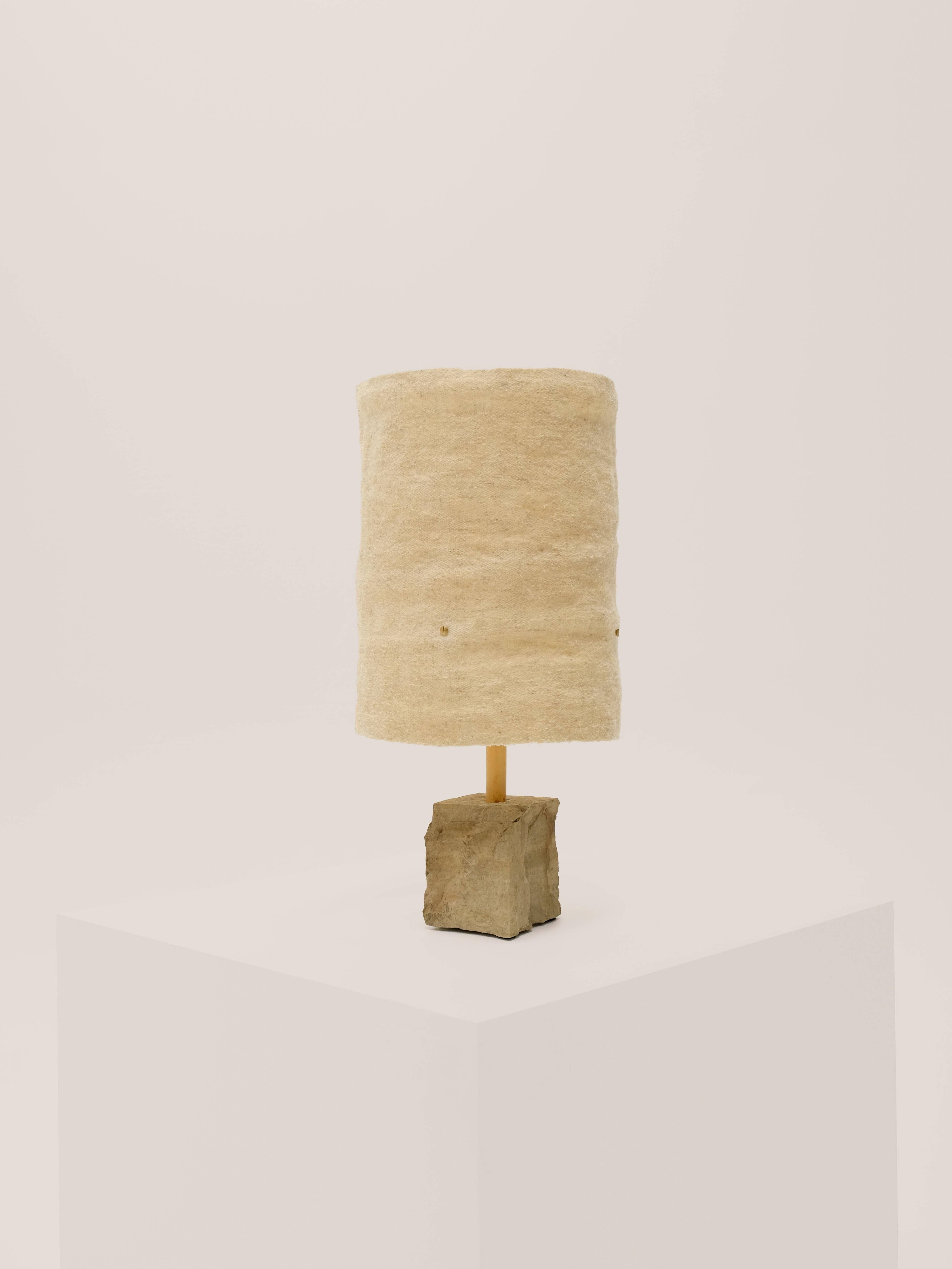 Contemporary Hjra Table Lamp, Handspun and Handwoven wool lampshade, Made of Rock and Reed For Sale