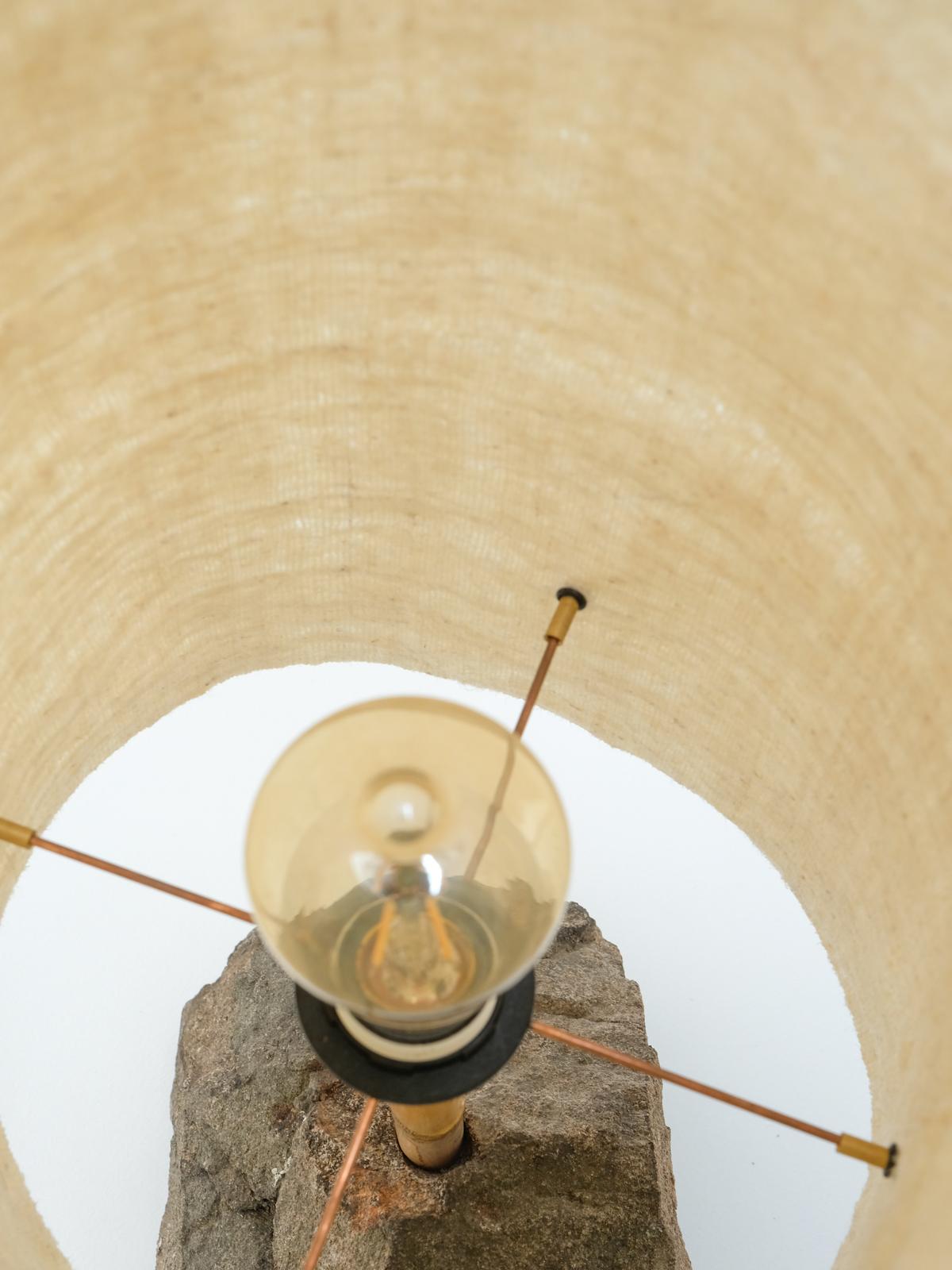 Hjra Table Lamp, Handspun and Handwoven wool lampshade, Made of Rock and Reed For Sale 1