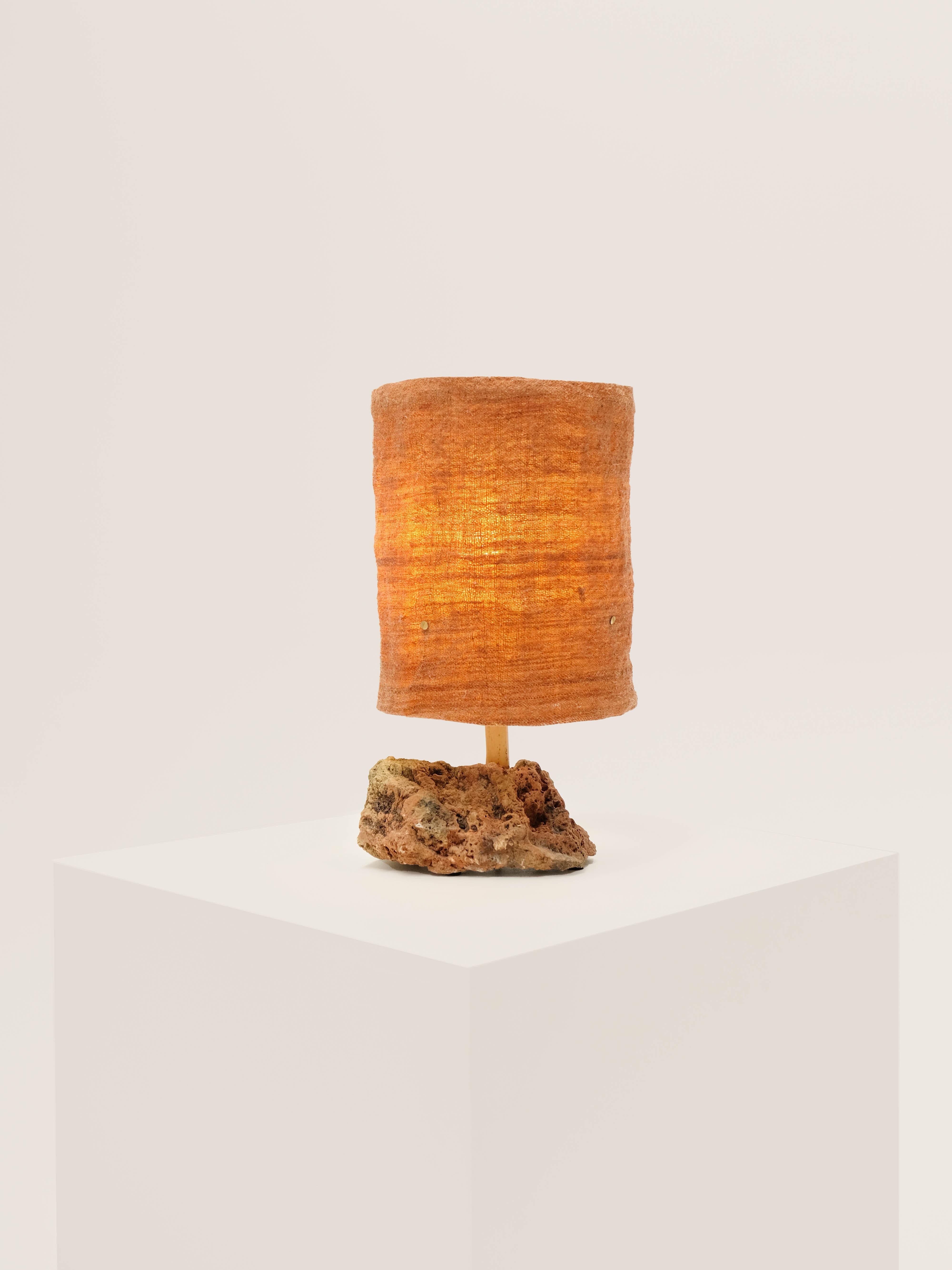 Moroccan Hjra Table Lamp, Handspun and Handwoven wool lampshade, Made of Rock and Reed For Sale