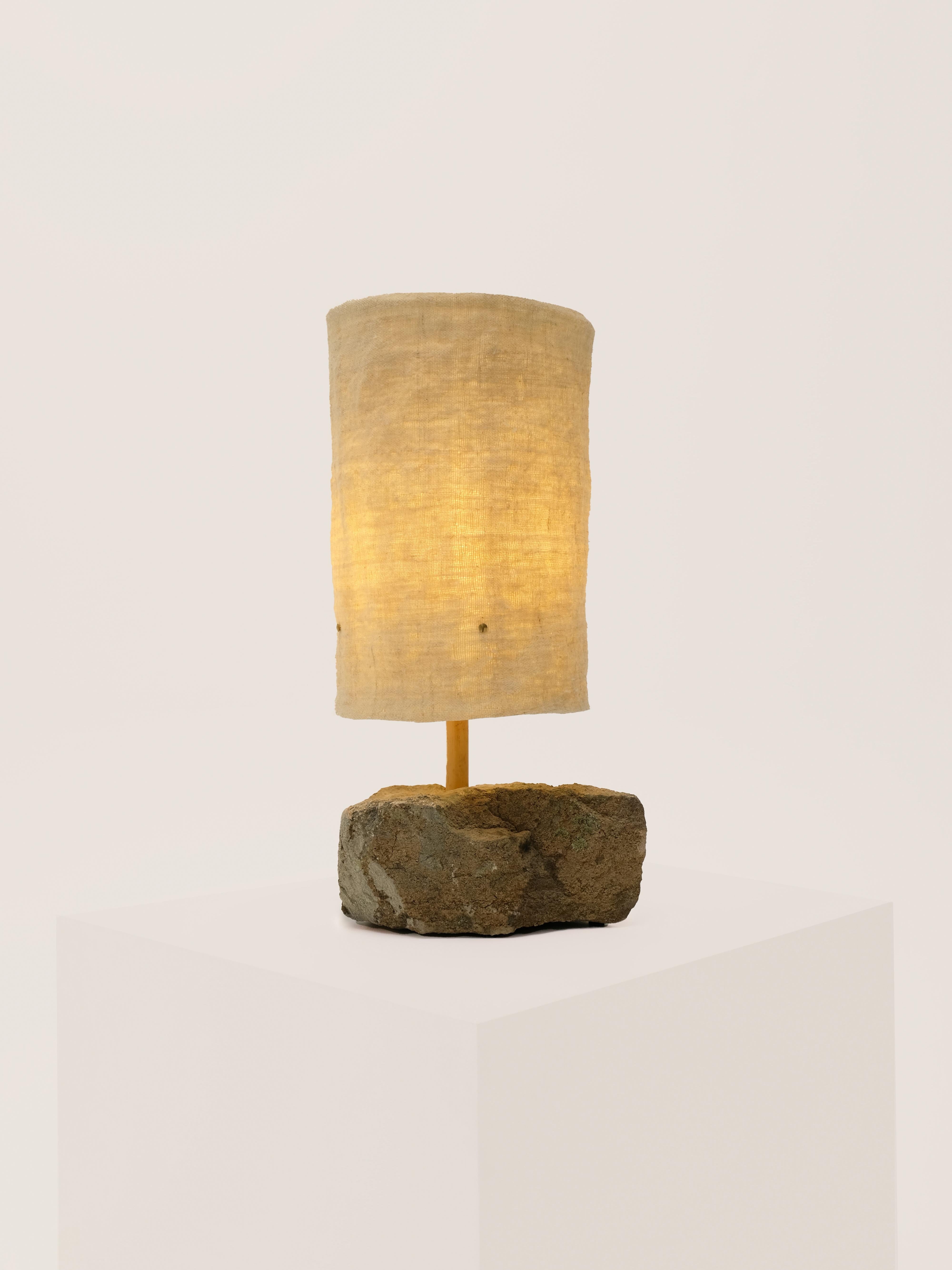 Moroccan Hjra Table Lamp, Handspun and Handwoven wool lampshade, Made of Rock and Reed For Sale