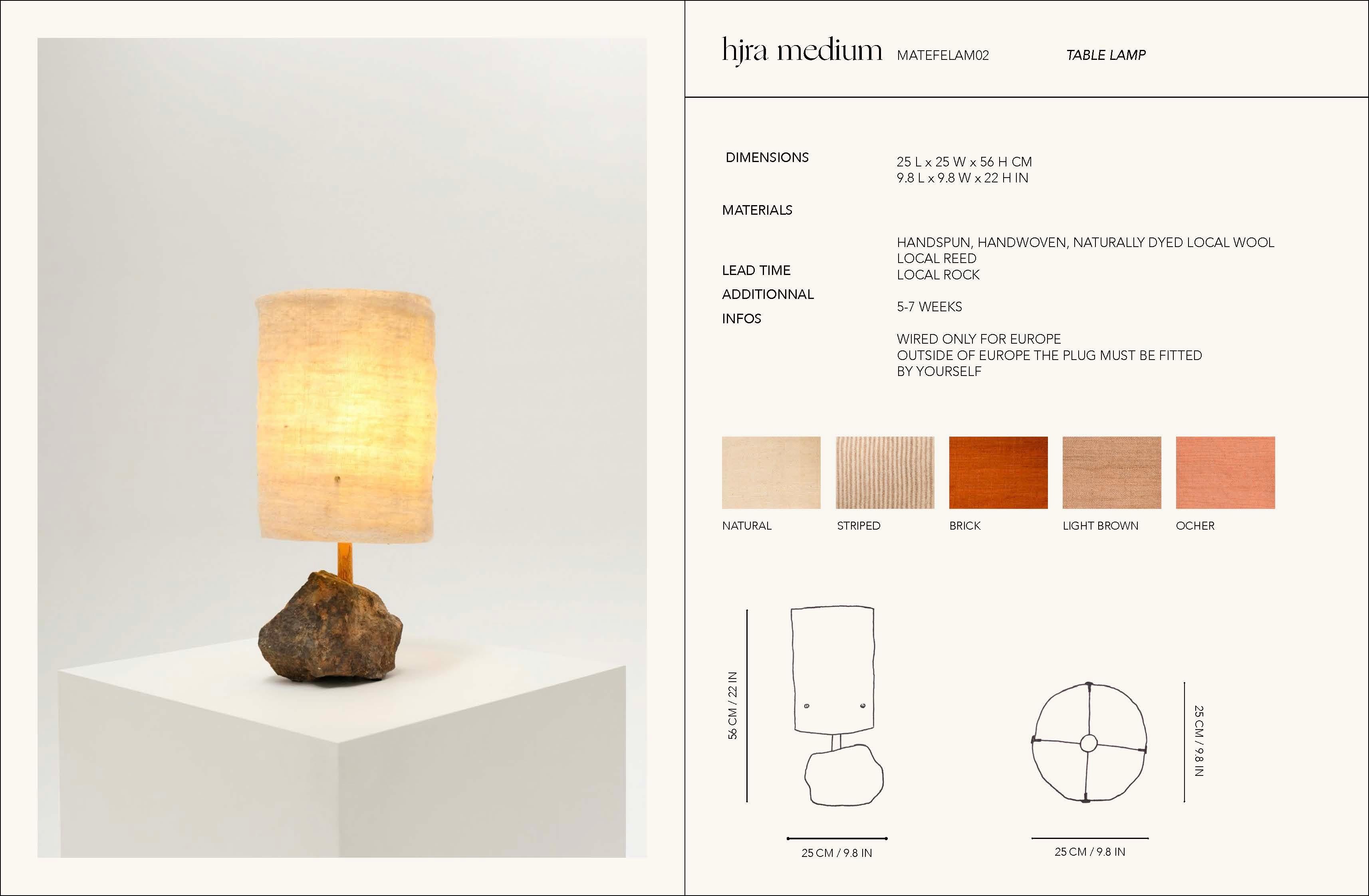 Hjra Table Lamp, Handspun and Handwoven wool lampshade, Made of Rock and Reed For Sale 12