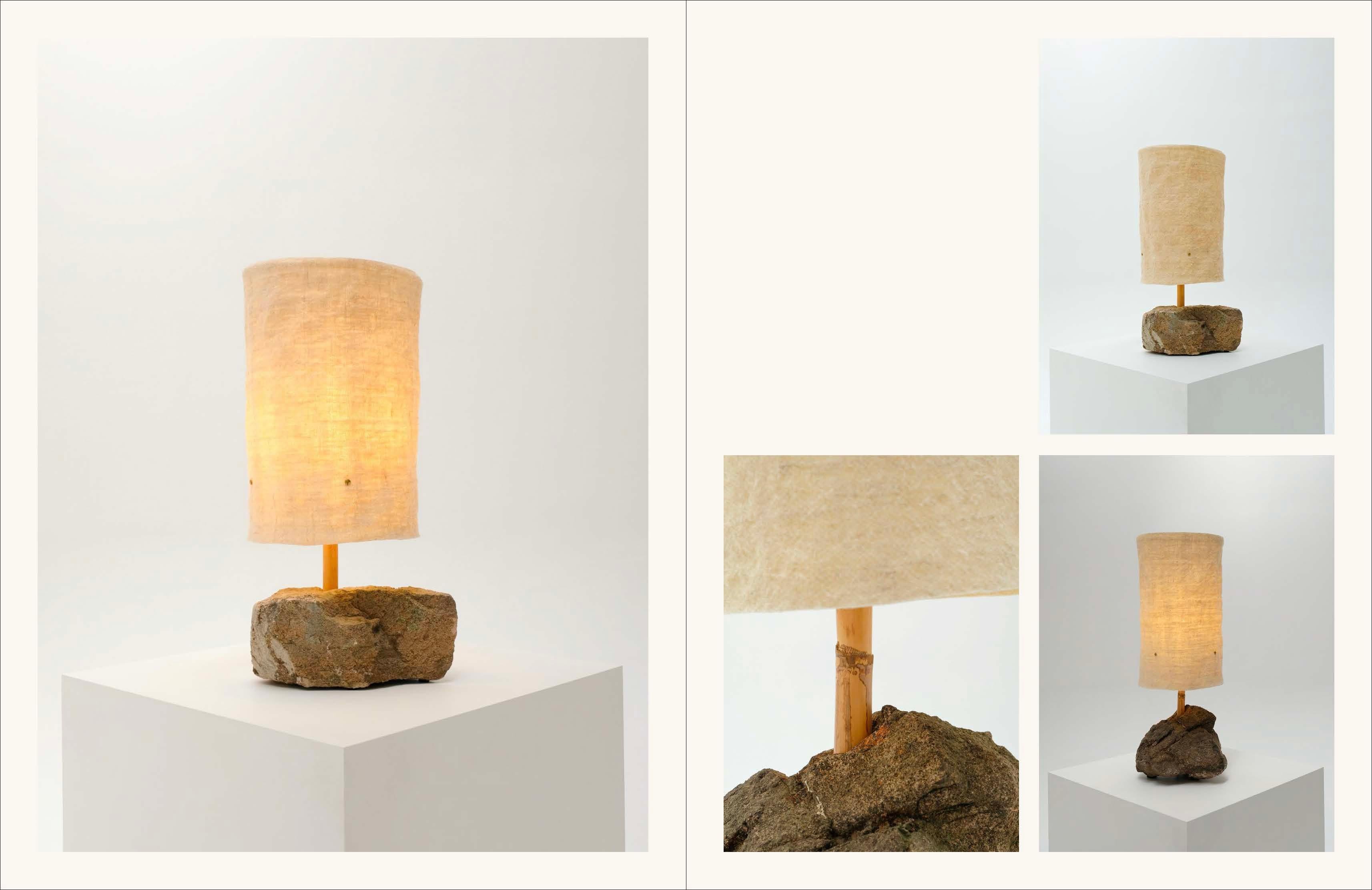 Hjra Table Lamp Large, Handspun, Handwoven wool Lampshade, Made of Rock & Reed For Sale 9