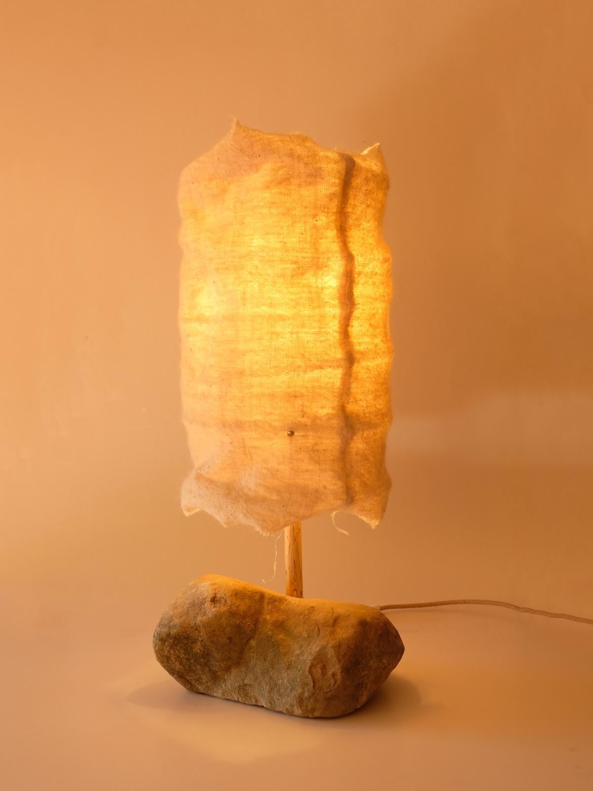 Contemporary Hjra Table Lamp Large, Handspun, Handwoven wool Lampshade, Made of Rock & Reed For Sale