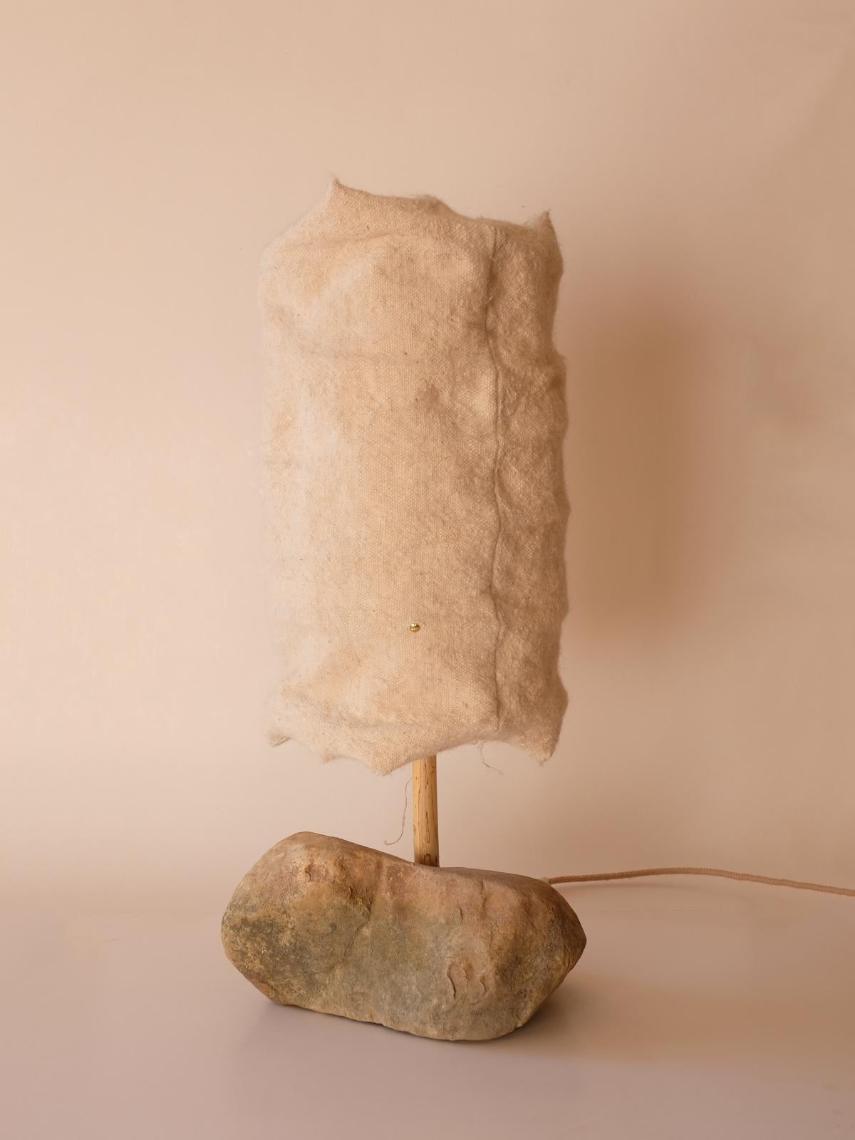 Stone Hjra Table Lamp Large, Handspun, Handwoven wool Lampshade, Made of Rock & Reed For Sale