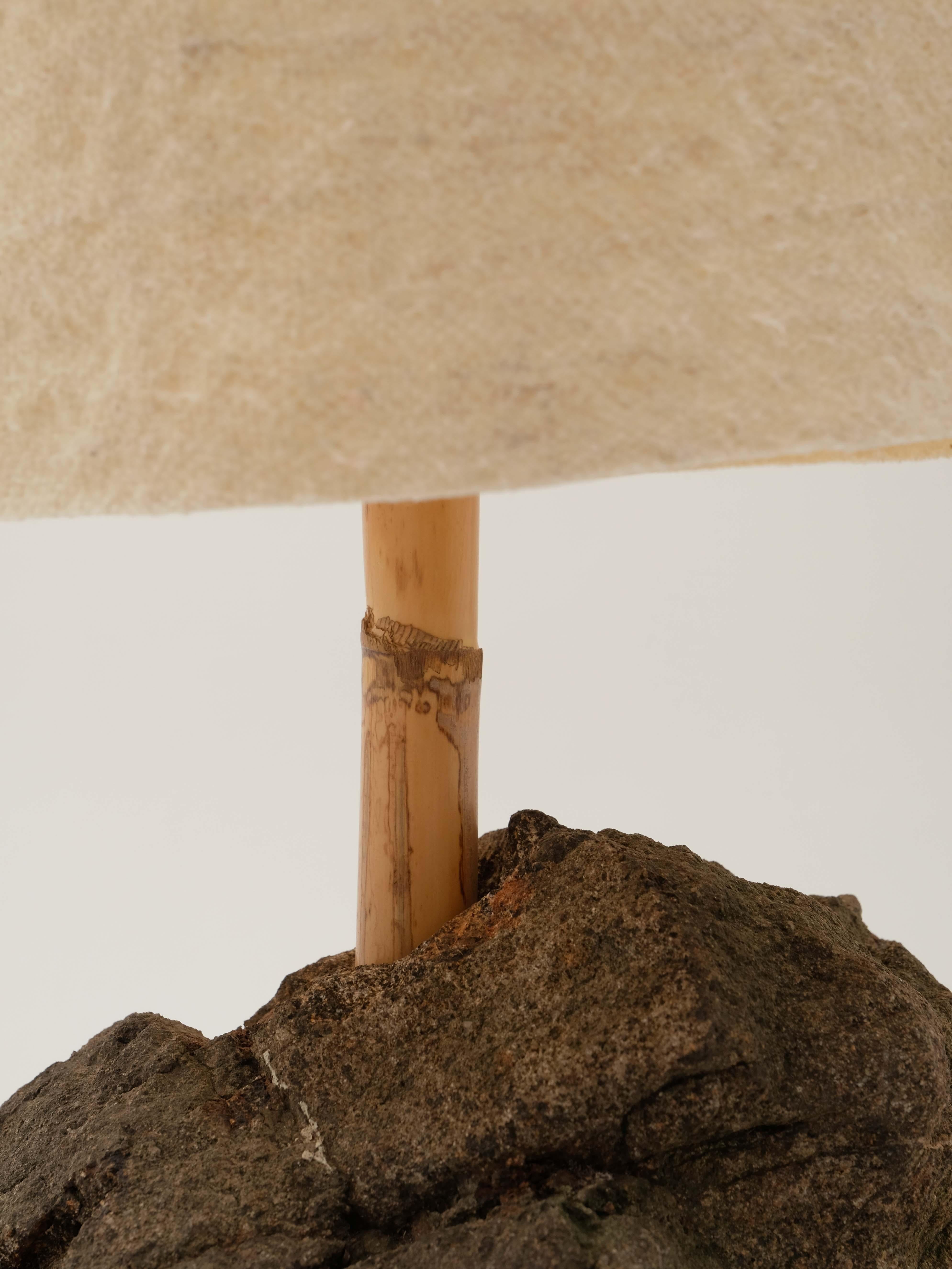 Stone Hjra Table Lamp Large, Handspun, Handwoven wool Lampshade, Made of Rock & Reed For Sale