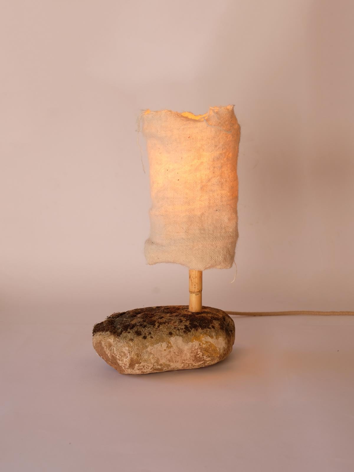 Contemporary Hjra Table Lamp Small, Handspun, Handwoven wool Lampshade, Made of Rock & Reed For Sale