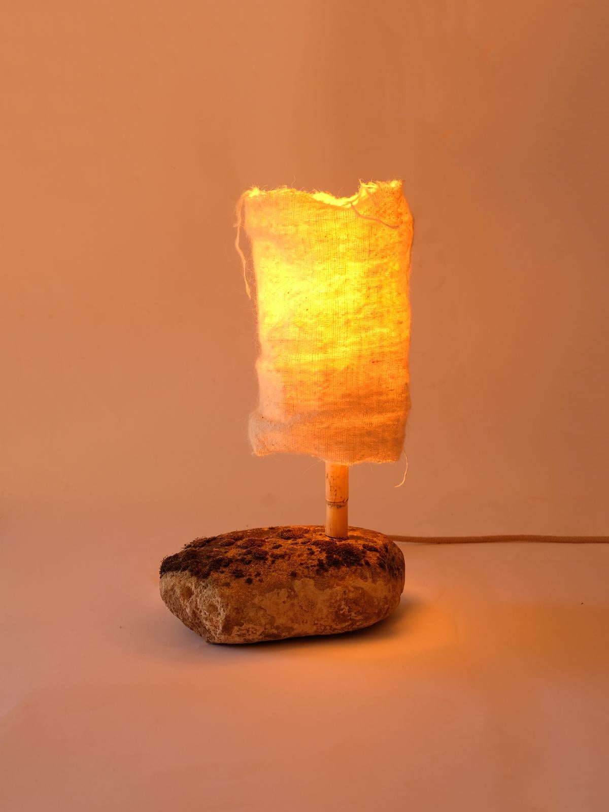 Stone Hjra Table Lamp Small, Handspun, Handwoven wool Lampshade, Made of Rock & Reed For Sale