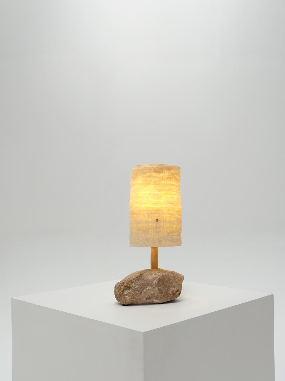 Hjra Table Lamp Small, Handspun, Handwoven wool Lampshade, Made of Rock & Reed For Sale 6