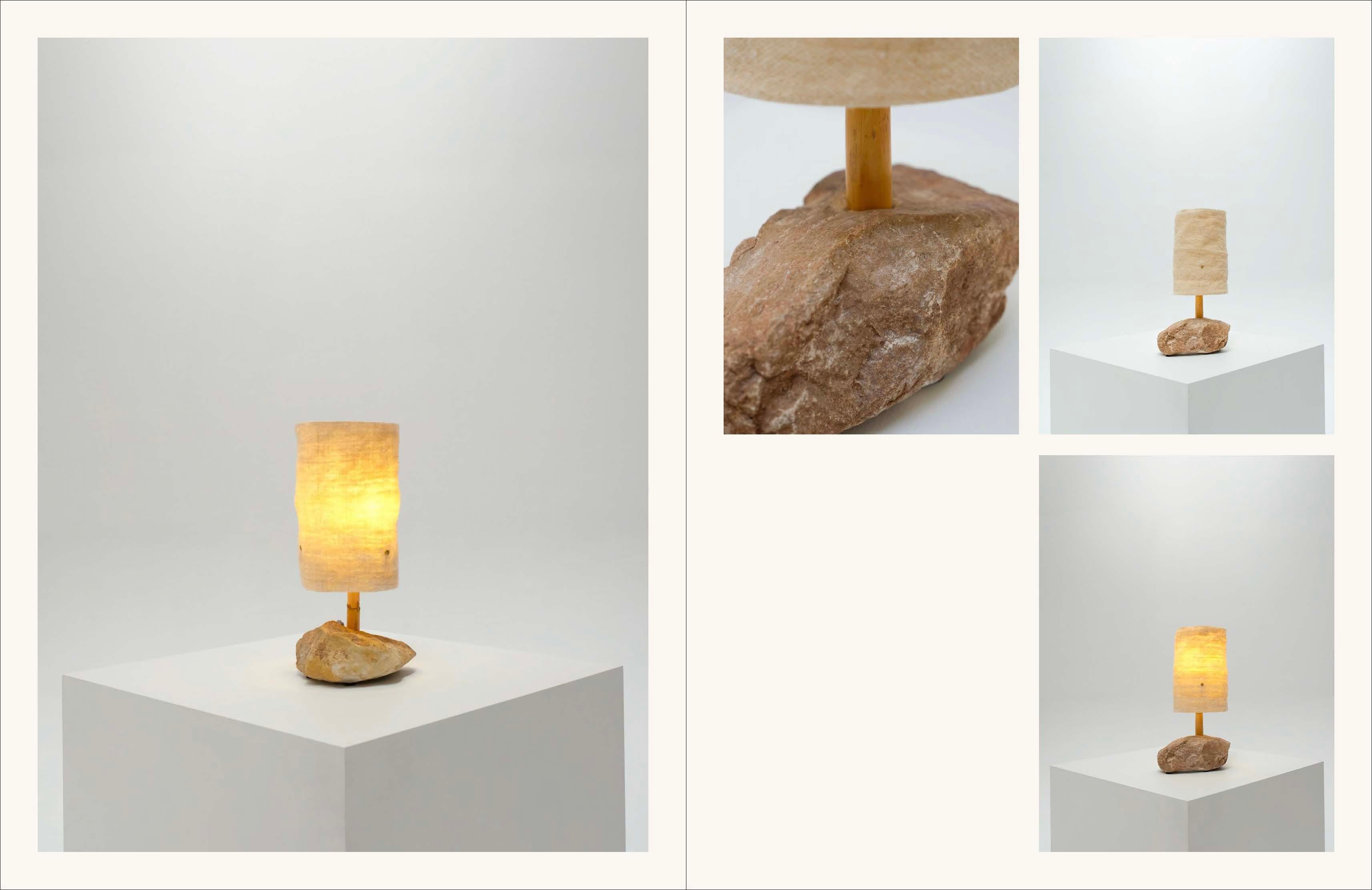 Hjra Table Lamp Small, Handspun, Handwoven wool Lampshade, Made of Rock & Reed For Sale 8