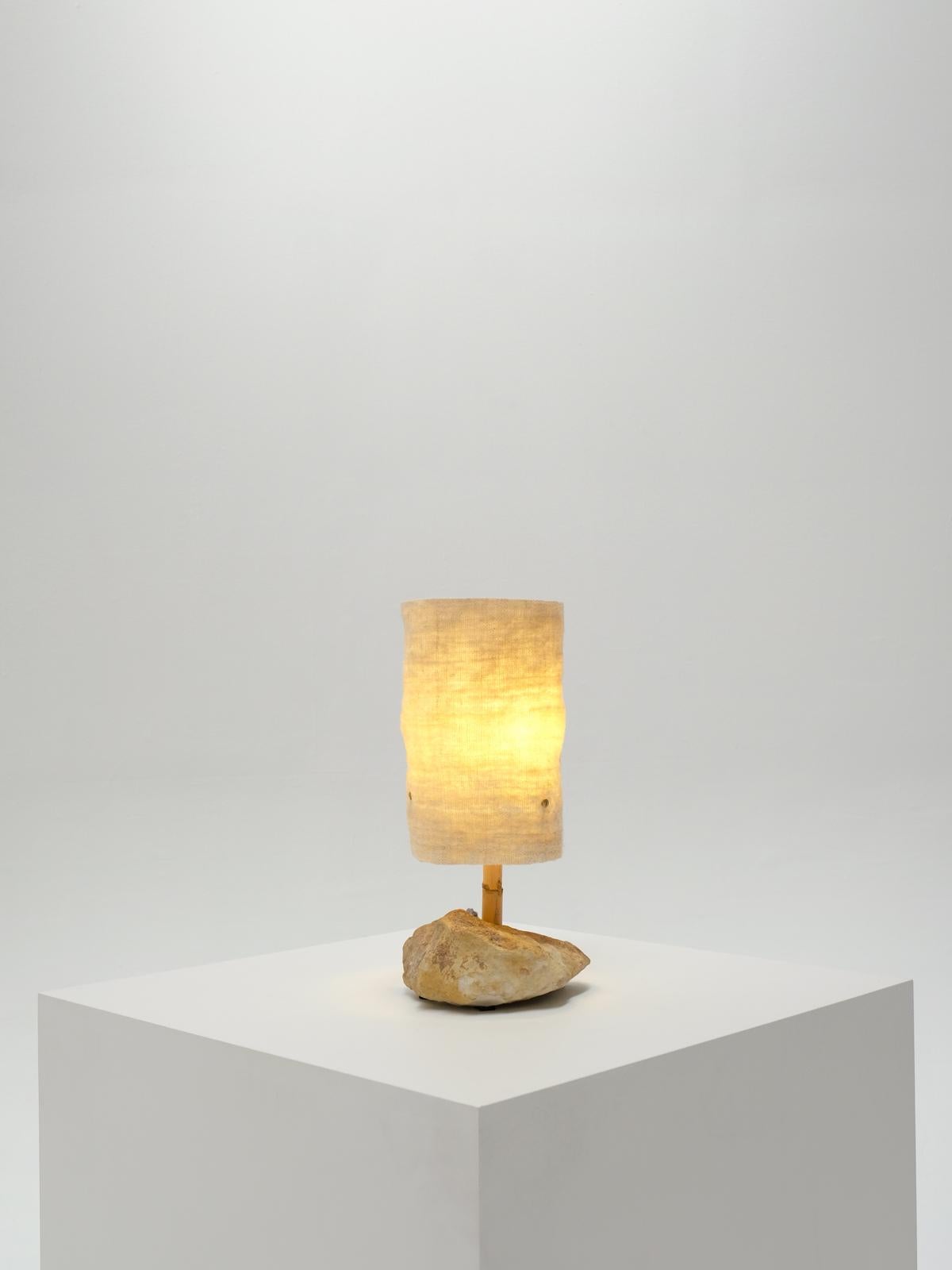 Hand-Woven Hjra Table Lamp Small, Handspun, Handwoven wool Lampshade, Made of Rock & Reed For Sale