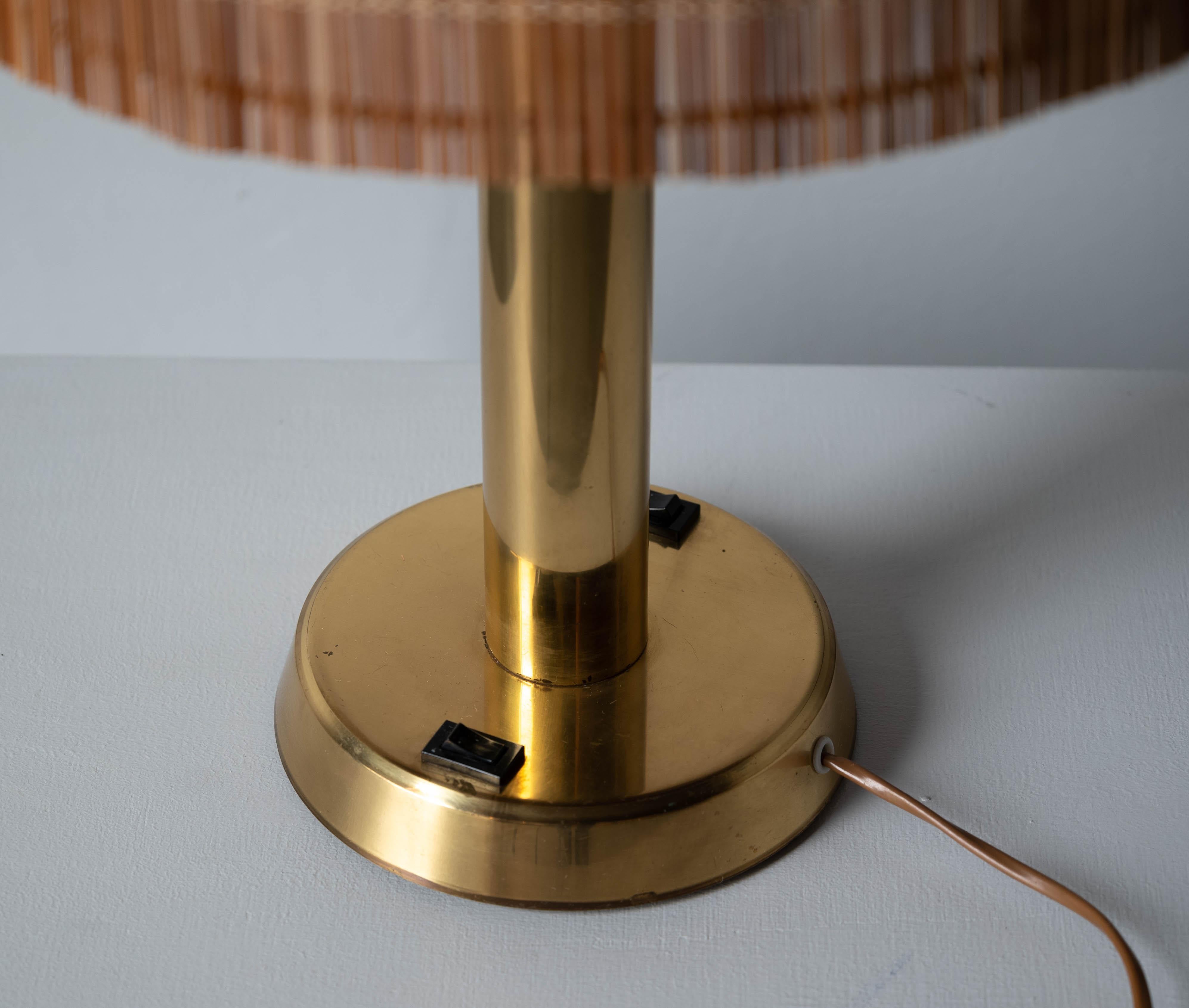 HK Aro, Sizeable Table Lamp, Brass, Reed, Cord, Finland, 1960s In Good Condition In High Point, NC