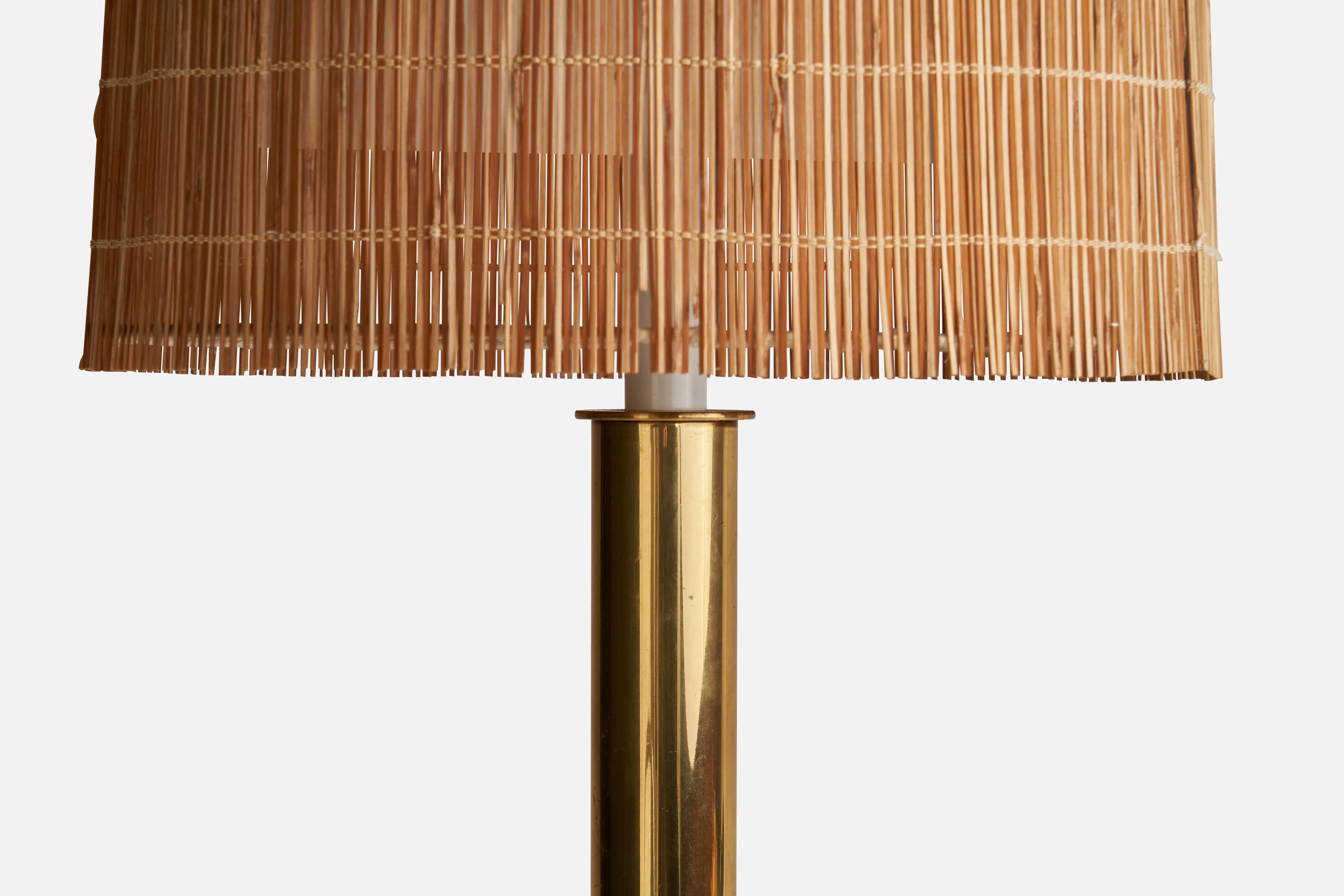 Mid-20th Century HK Aro, Sizeable Table Lamp, Brass, Reed, Finland, 1960s For Sale