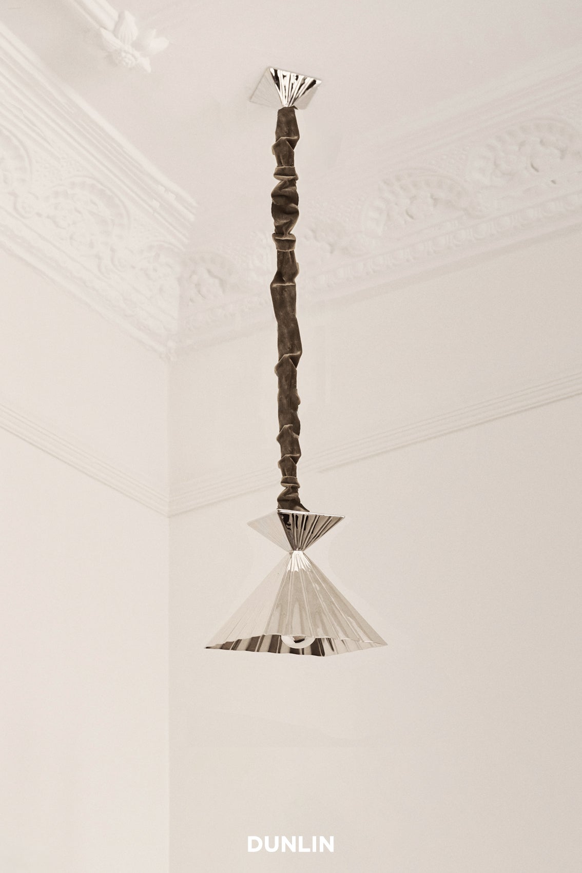 HK14 Lampada a sospensione in ottone nichelato con velluto, HK X DUNLIN