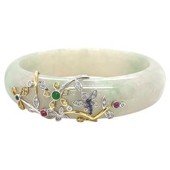 HKJSL-zertifizierter Jade-Armreif 'Botanica' von Dilys aus 18 Karat Gelb- und Weißgold