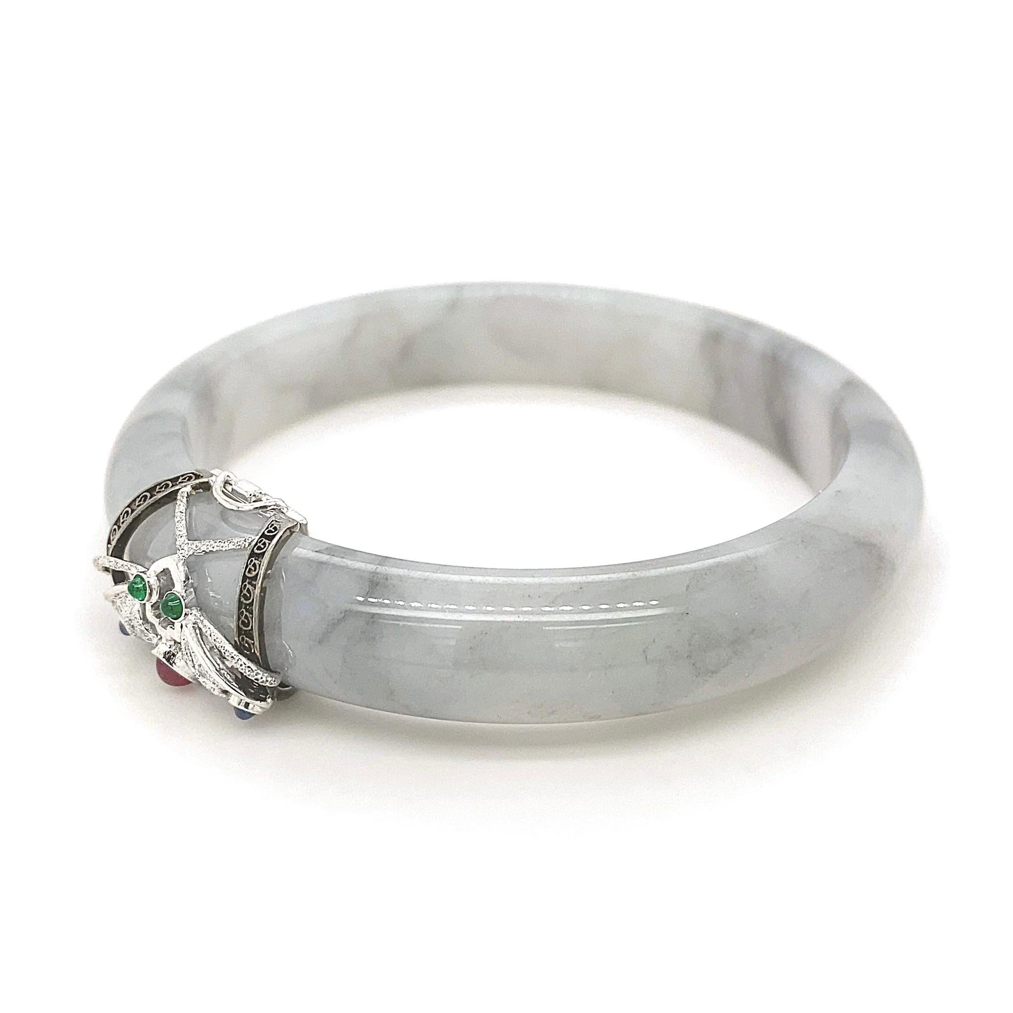 Women's or Men's Certified Jade 'Nocturna' Bangle by Dilys' in 18K Black & White Gold For Sale