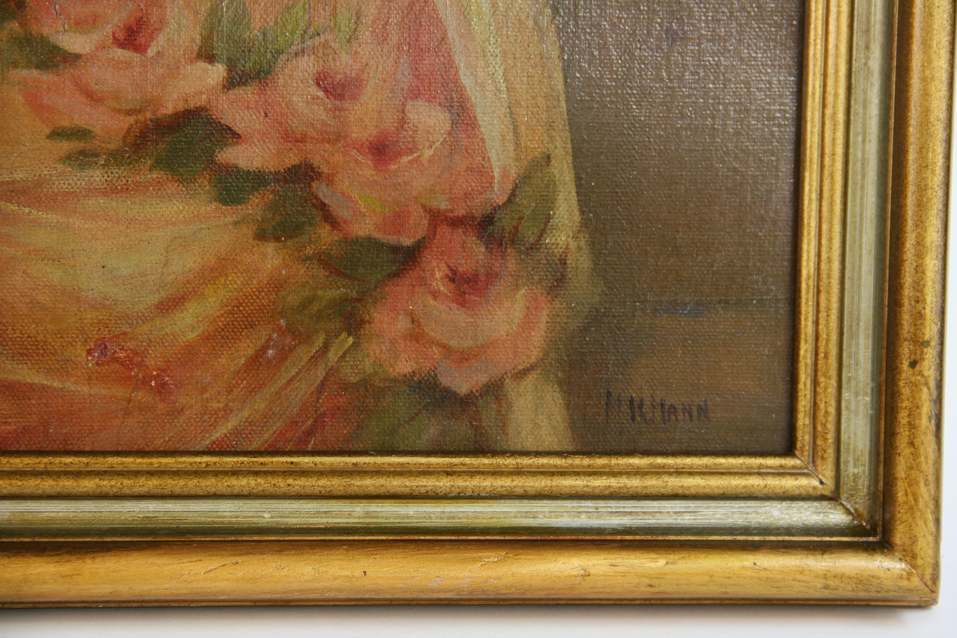 Antico  Ritratto femminile italiano ad olio  Pittura 1890 - Portrait Painting Marrone di H.K.Mann