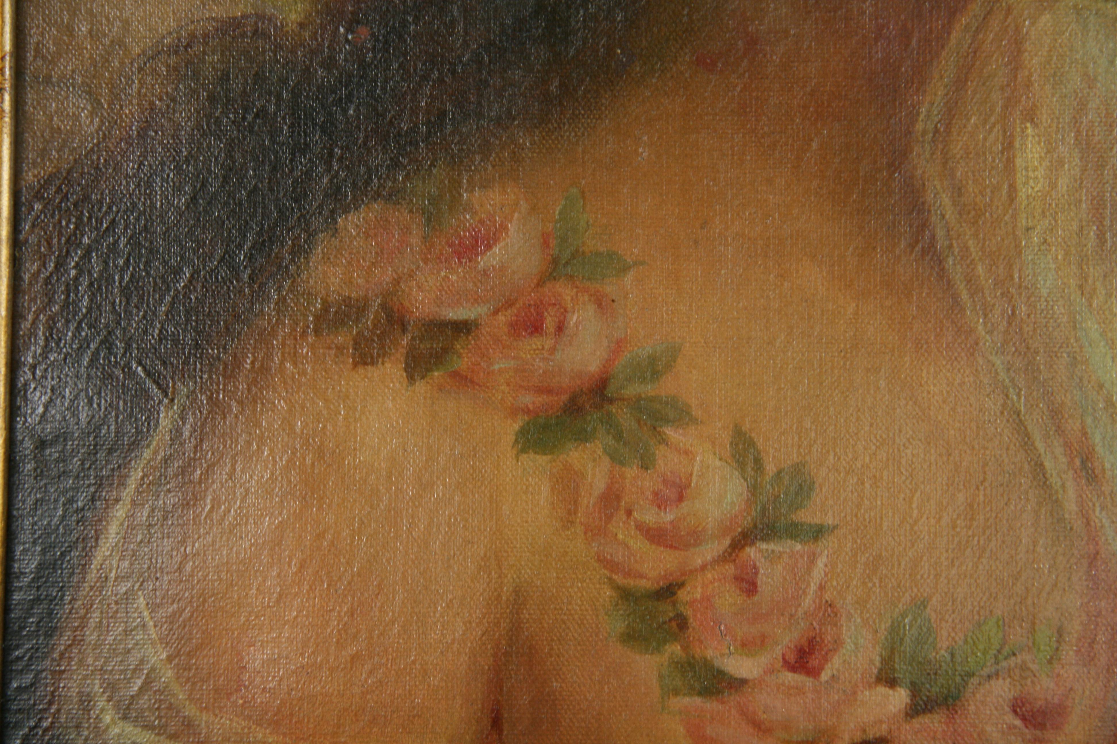 Antico  Ritratto femminile italiano ad olio  Pittura 1890 in vendita 2