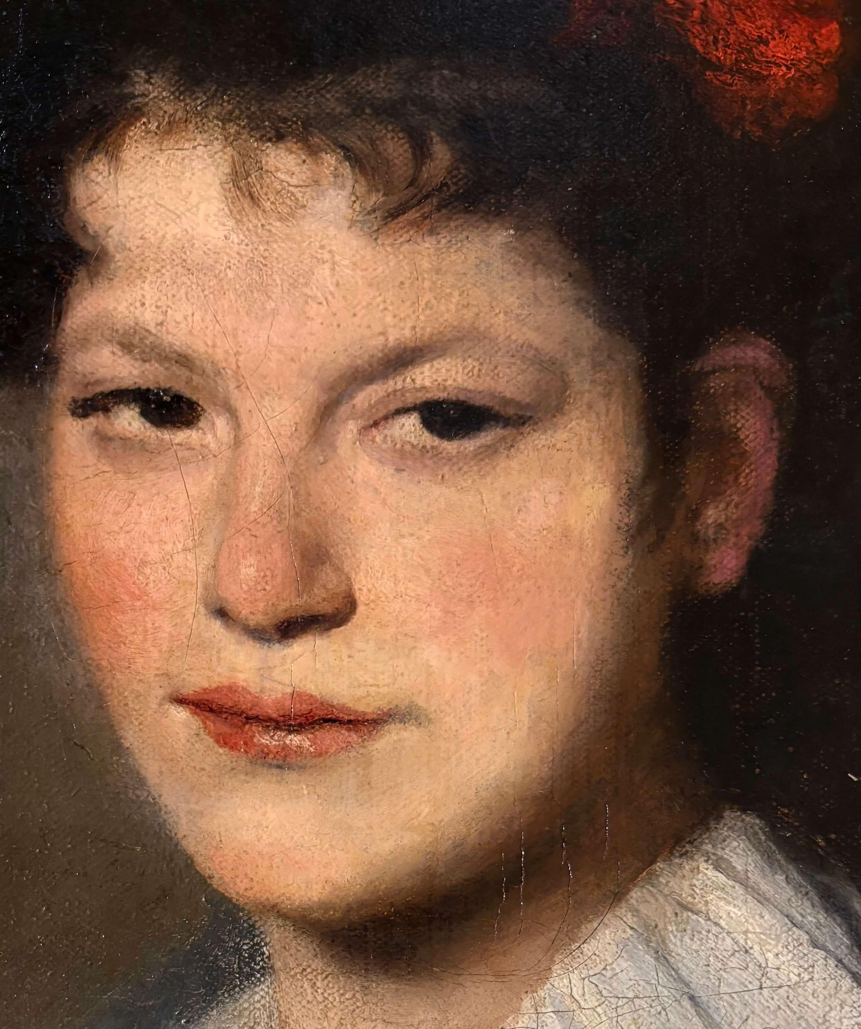 Ritratto di Ragazza con Cappello da Amazzone Scuola Francese del XIX Firmato - Painting Scuola francese di Hélène Le Roy d'Etiolles