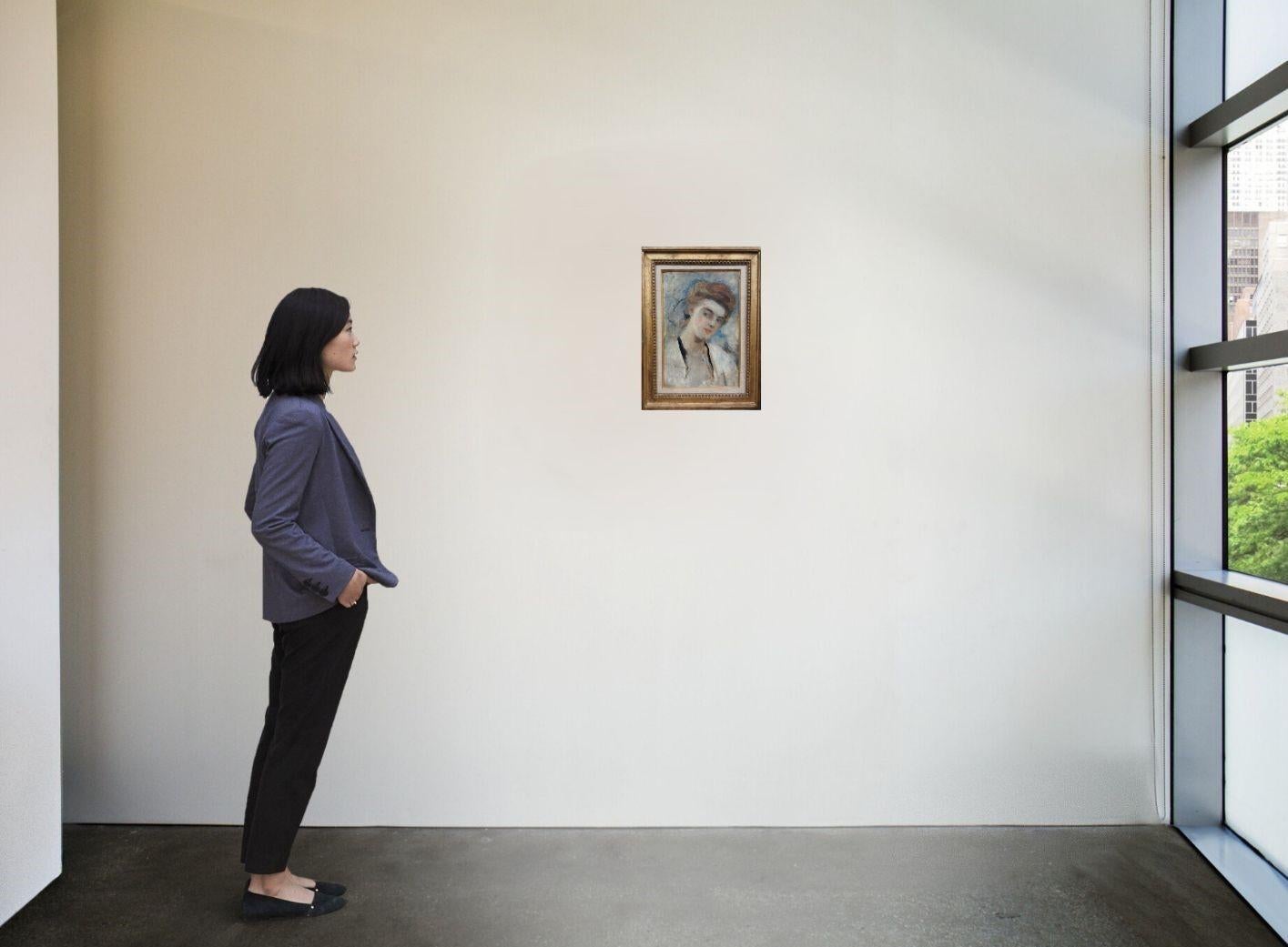 Portrait d'une jeune fille Huile sur toile dans un cadre École française signée en vente 1