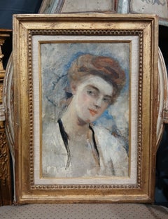 Retrato de niña Óleo sobre lienzo en bastidor Escuela Francesa Firmado